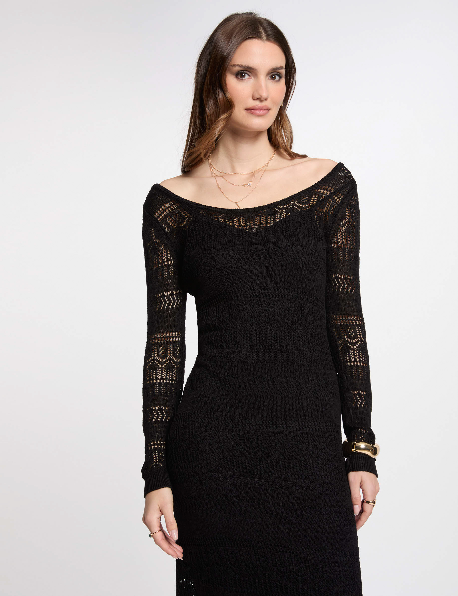 vestido punto largo ajustado negro mujer Vestido punto largo ajustado negro mujer