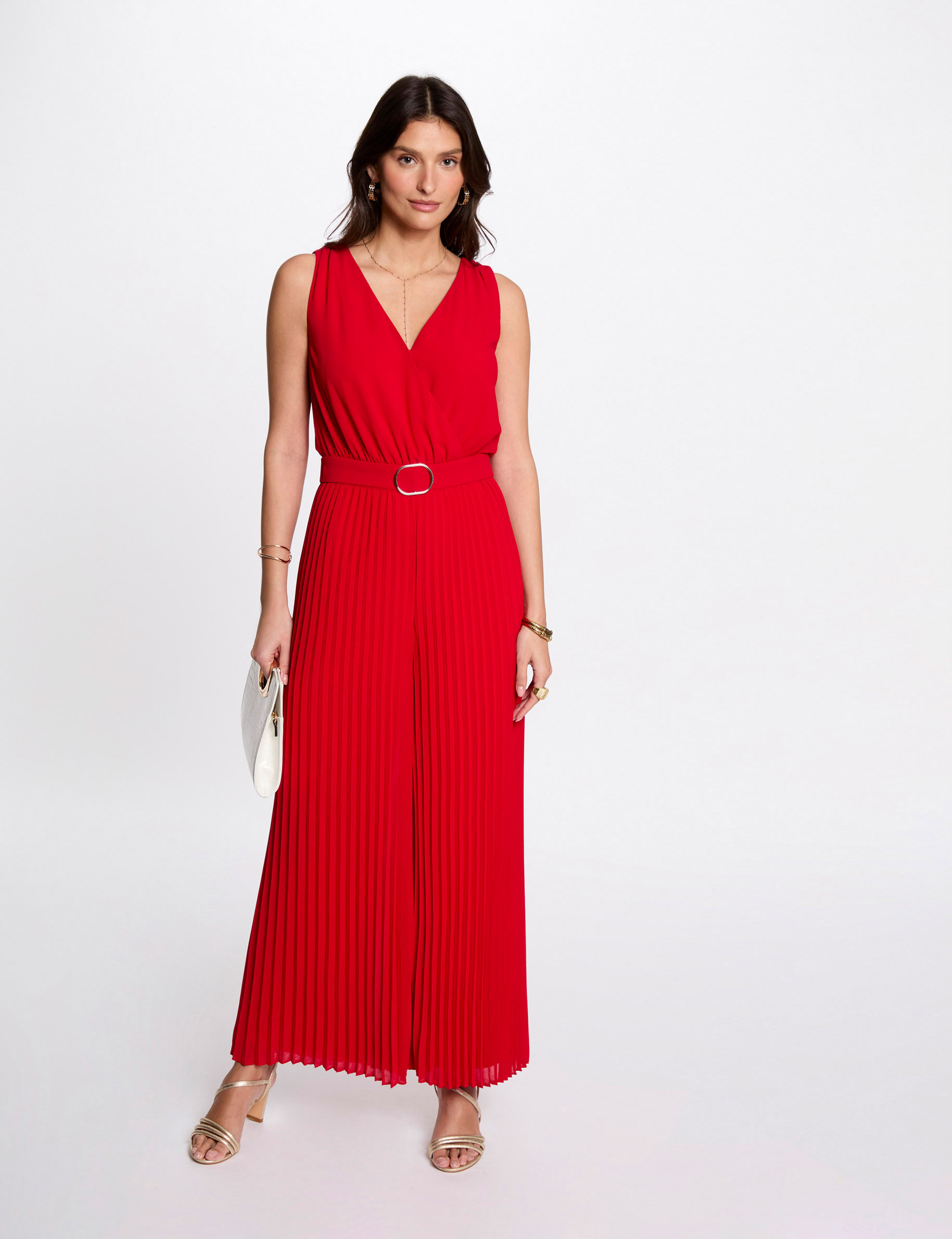 mono largo holgado con pernera plisada rojo mujer Mono largo holgado con pernera plisada rojo mujer
