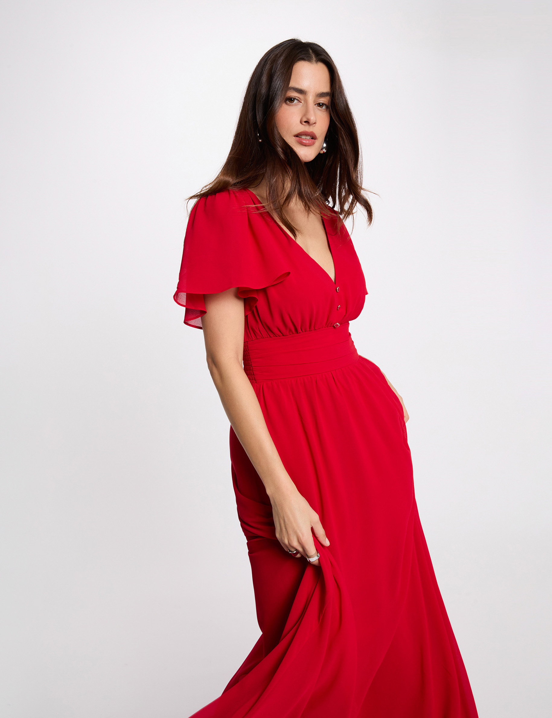 Vestido largo fluido rojo mujer