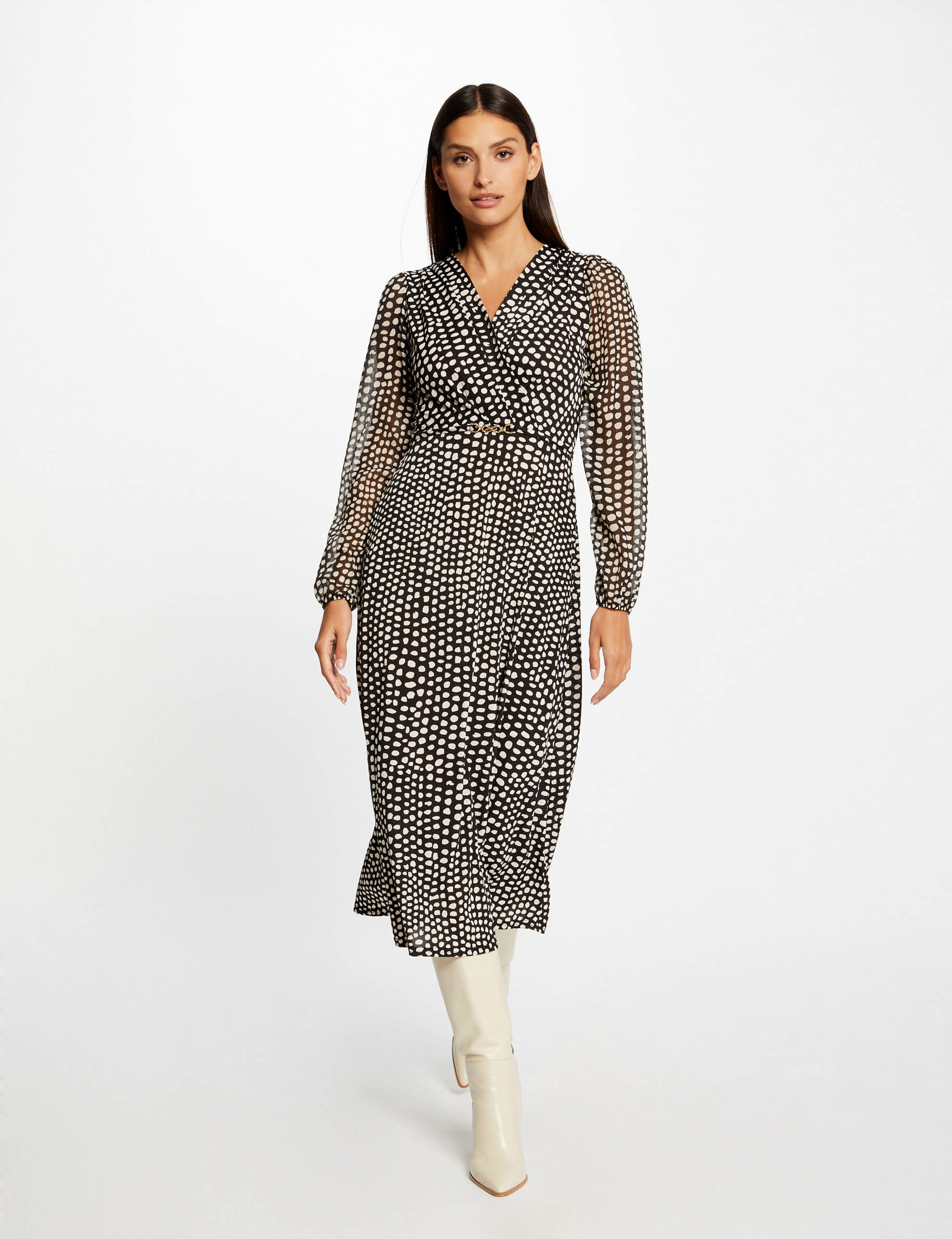 vestido largo recto estampado de lunares negro mujer Vestido largo recto estampado de lunares negro mujer