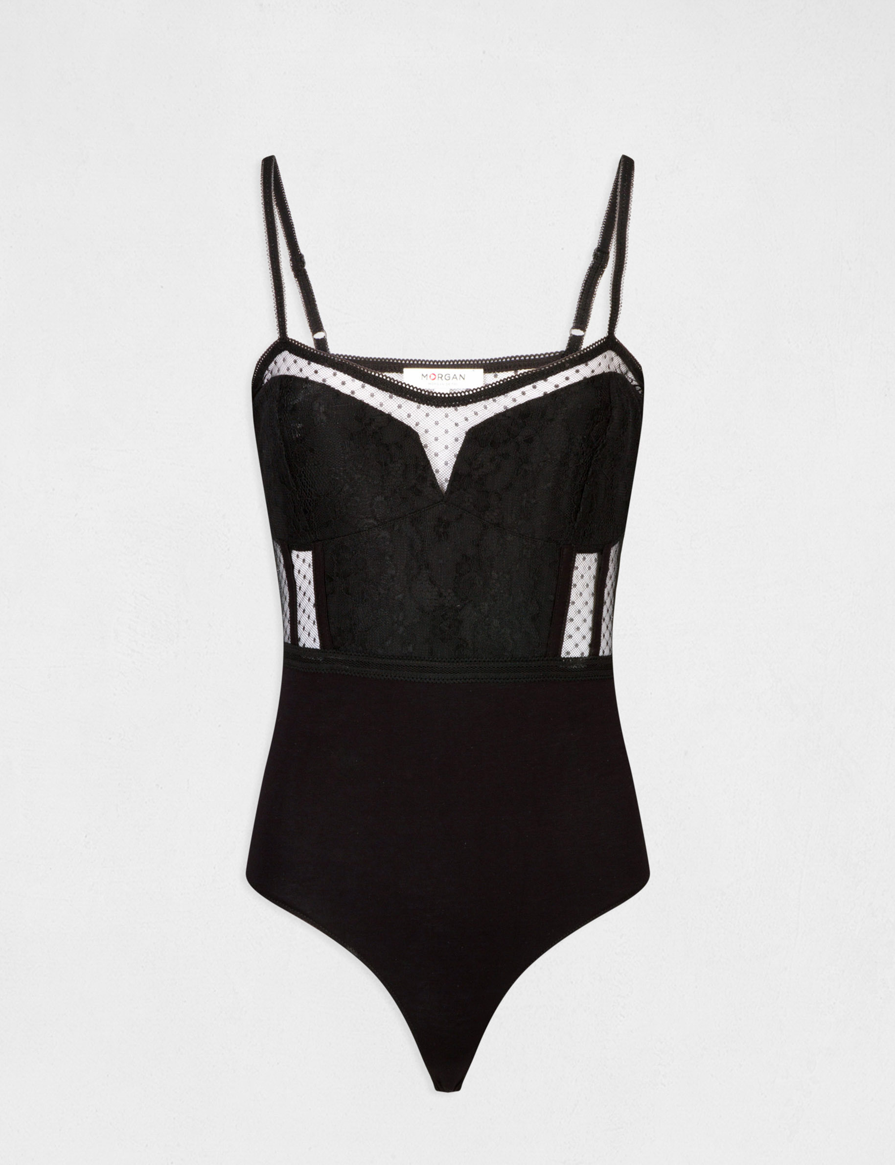 responder Monopolio No puedo Body con tirantes finos y plumeti negro mujer | Morgan