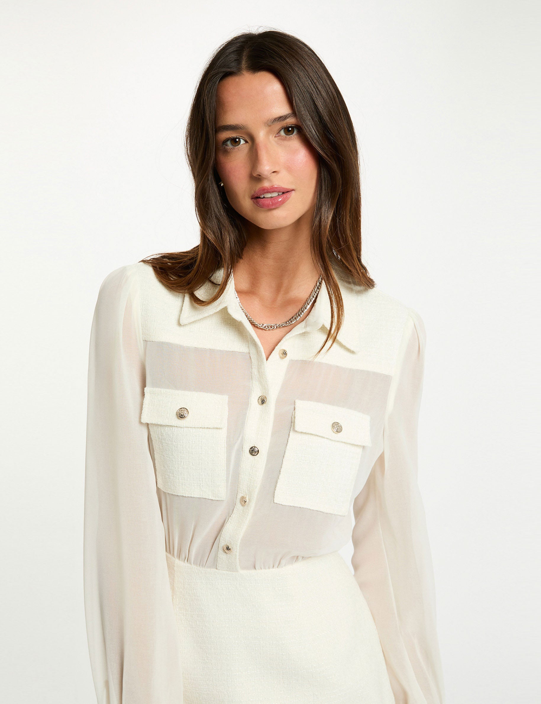 Vestido corto de tweed crudo mujer