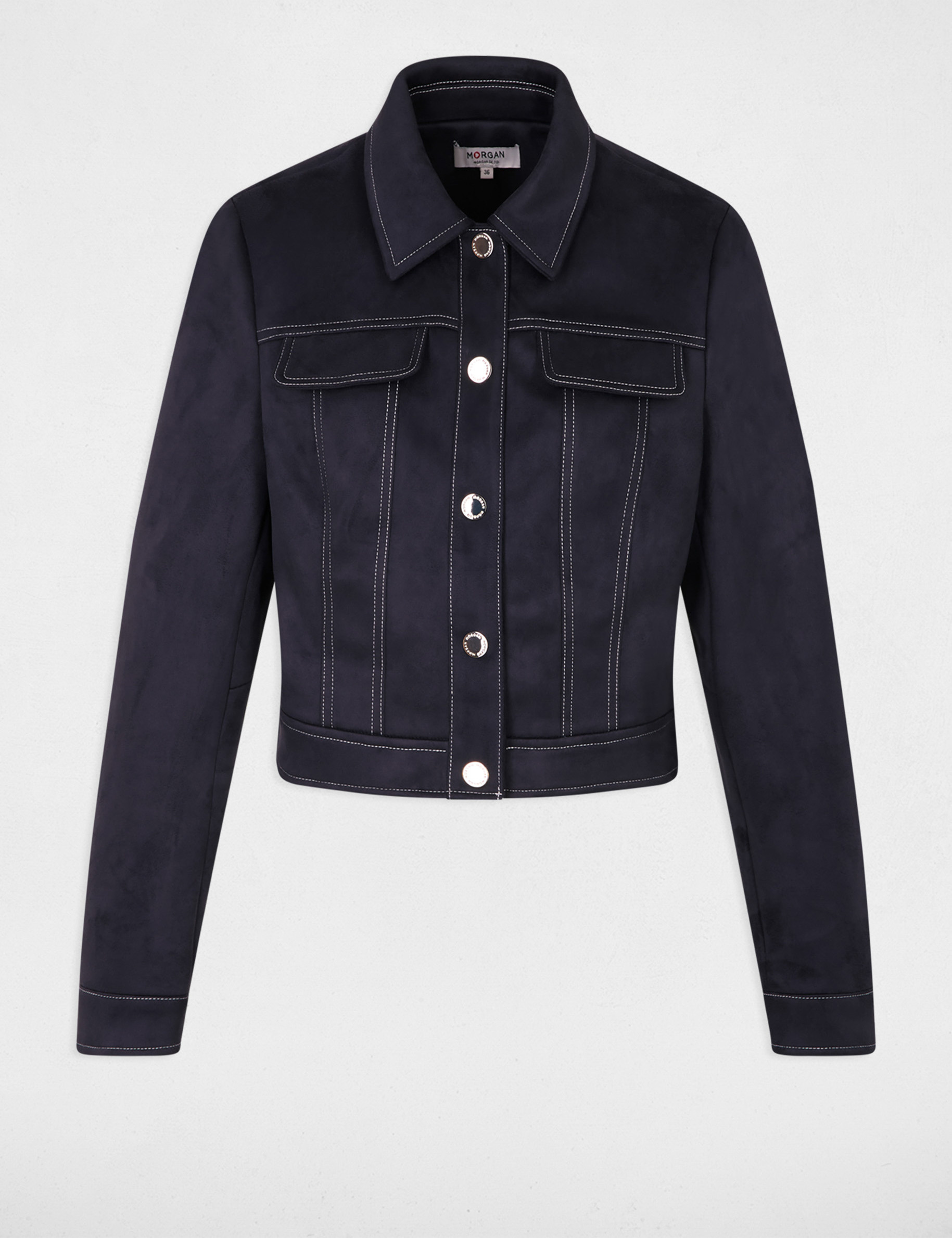 Chaqueta corta de ante azul marino mujer