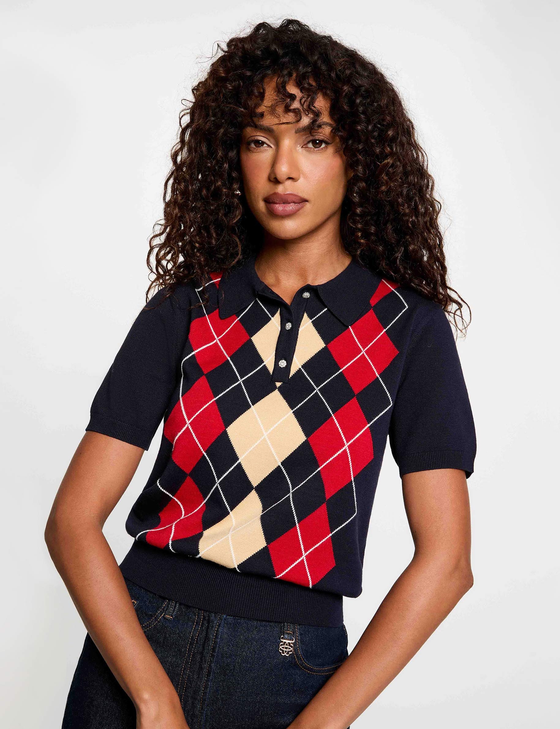 Jersey con cuello polo azul marino mujer