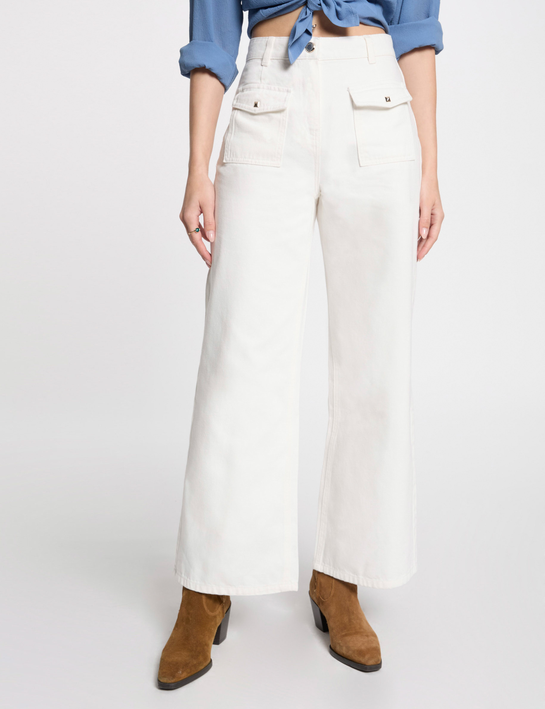 Vaquero pernera ancha blanco mujer