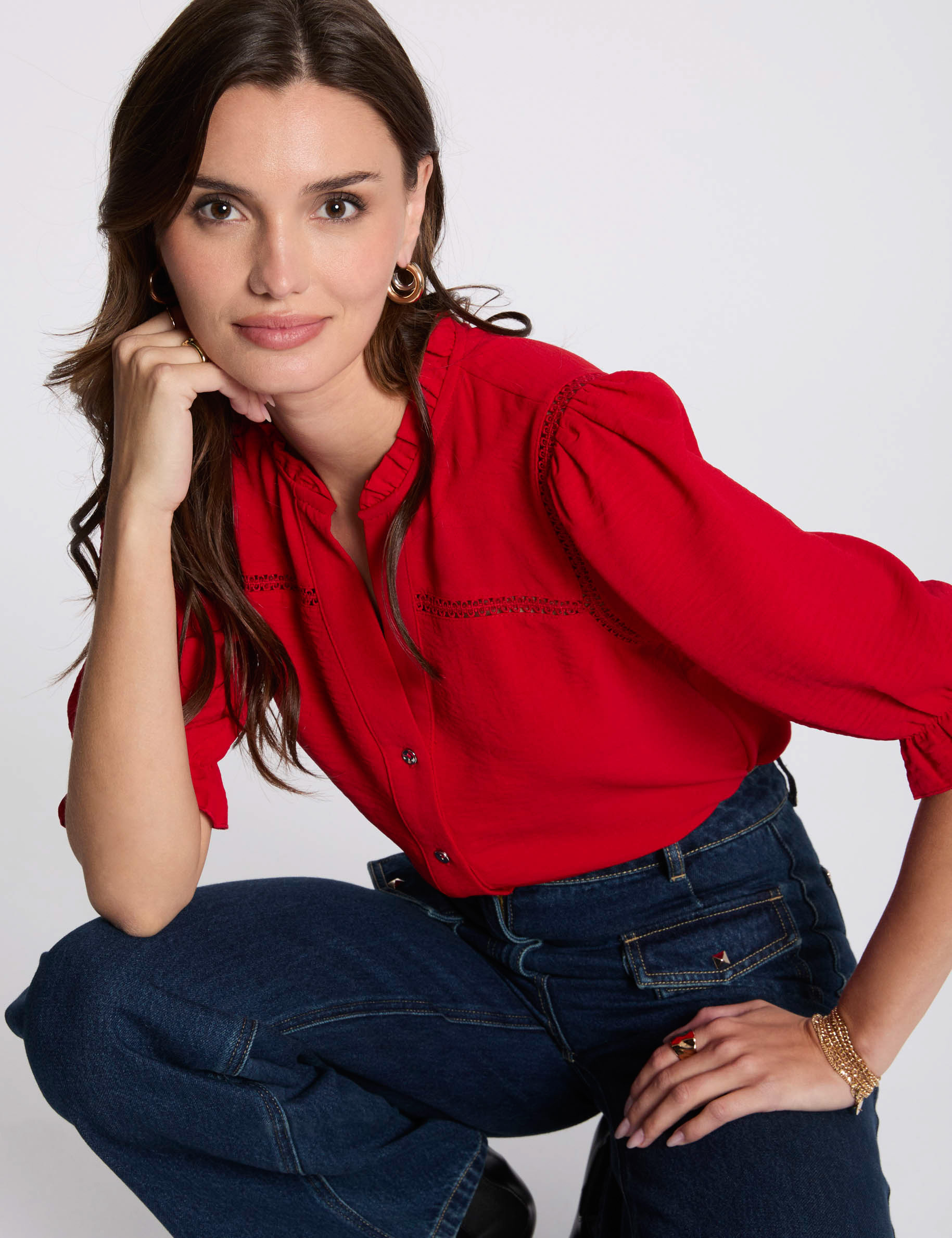 blusa manga 34 rojo mujer Blusa manga 3/4 rojo mujer