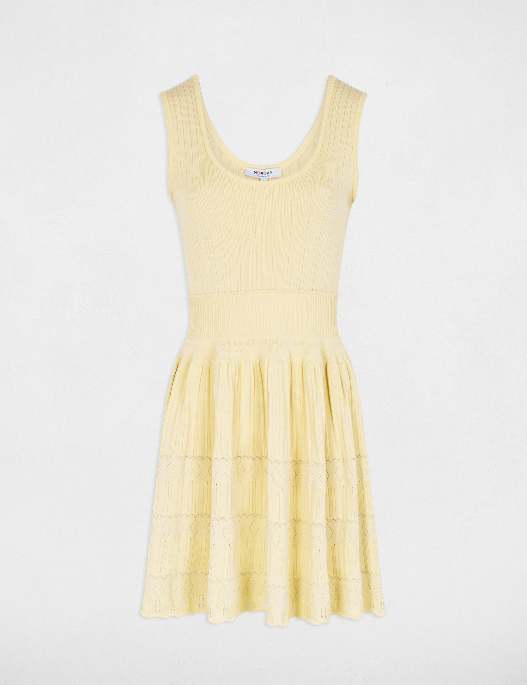 Vestido corto de punto con cuello v amarillo pastel mujer