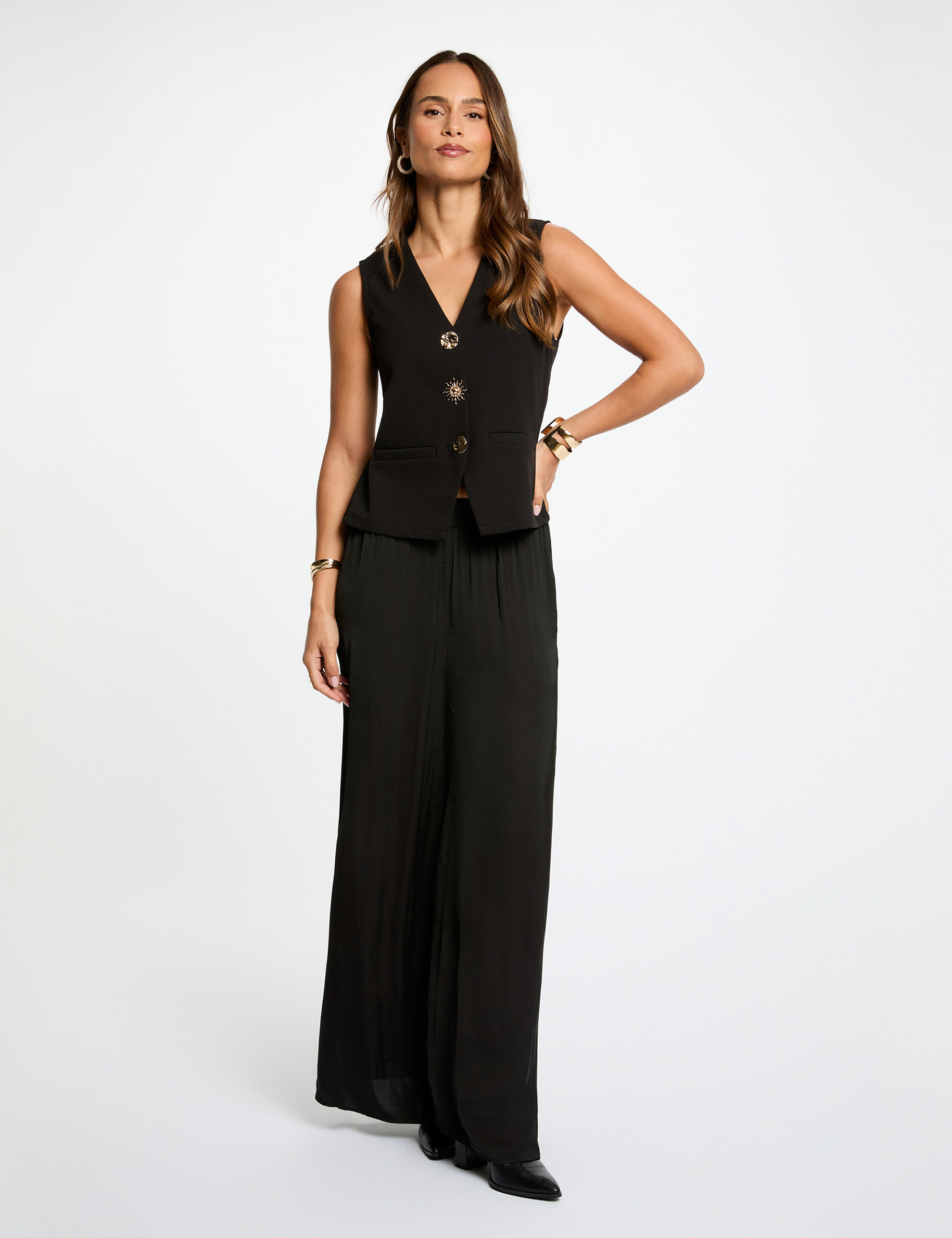 Chaleco sin mangas cuello v negro mujer