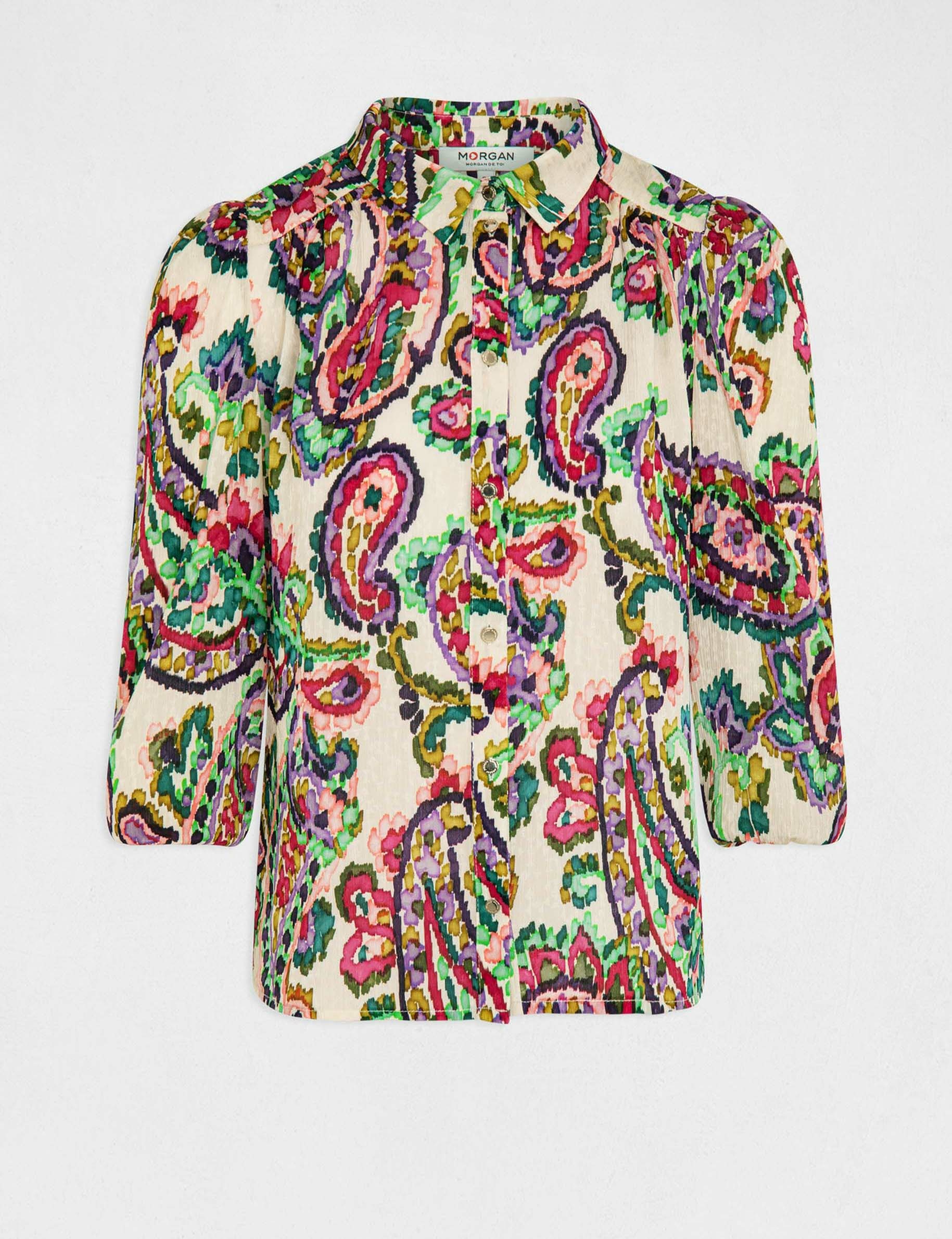 camisa manga 34 estampado de cachemira multico mujer Camisa manga 3/4 estampado de cachemira multico mujer