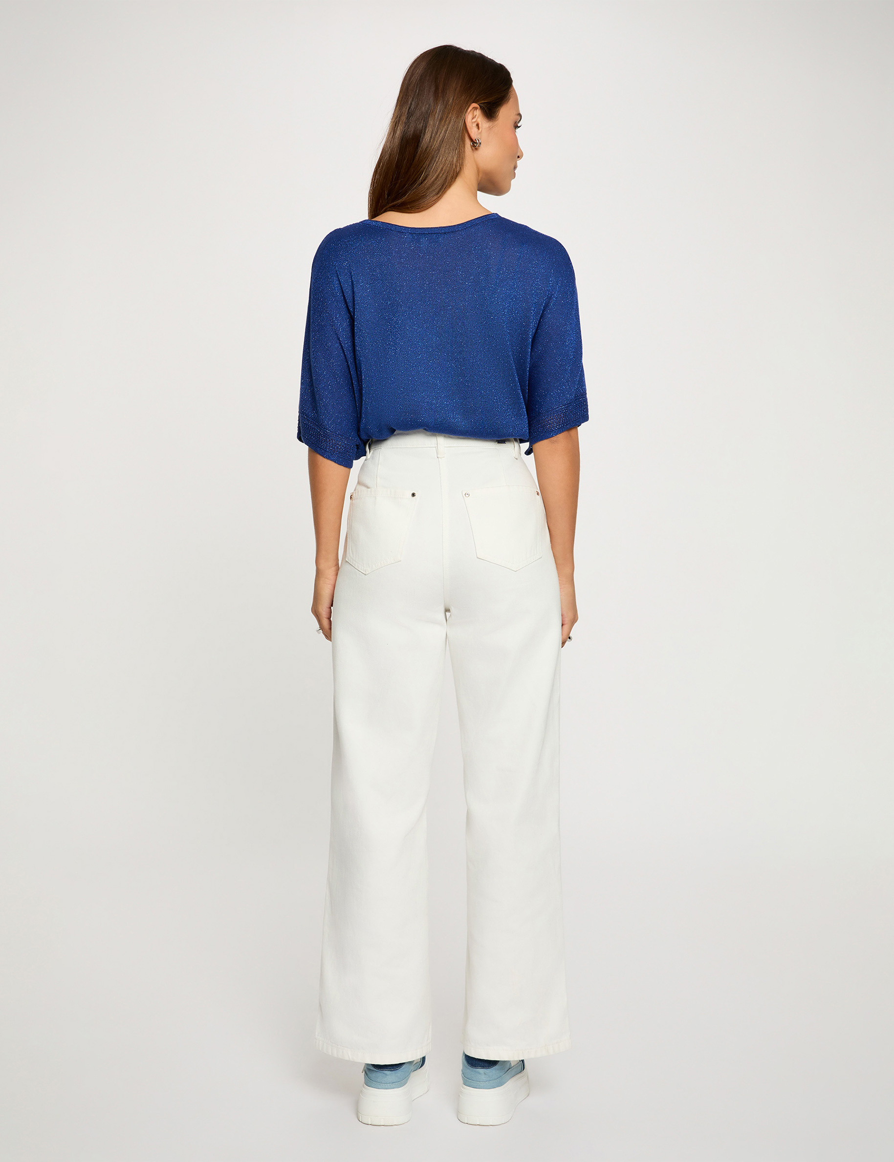 Jersey escote en V manga corta azul marino mujer