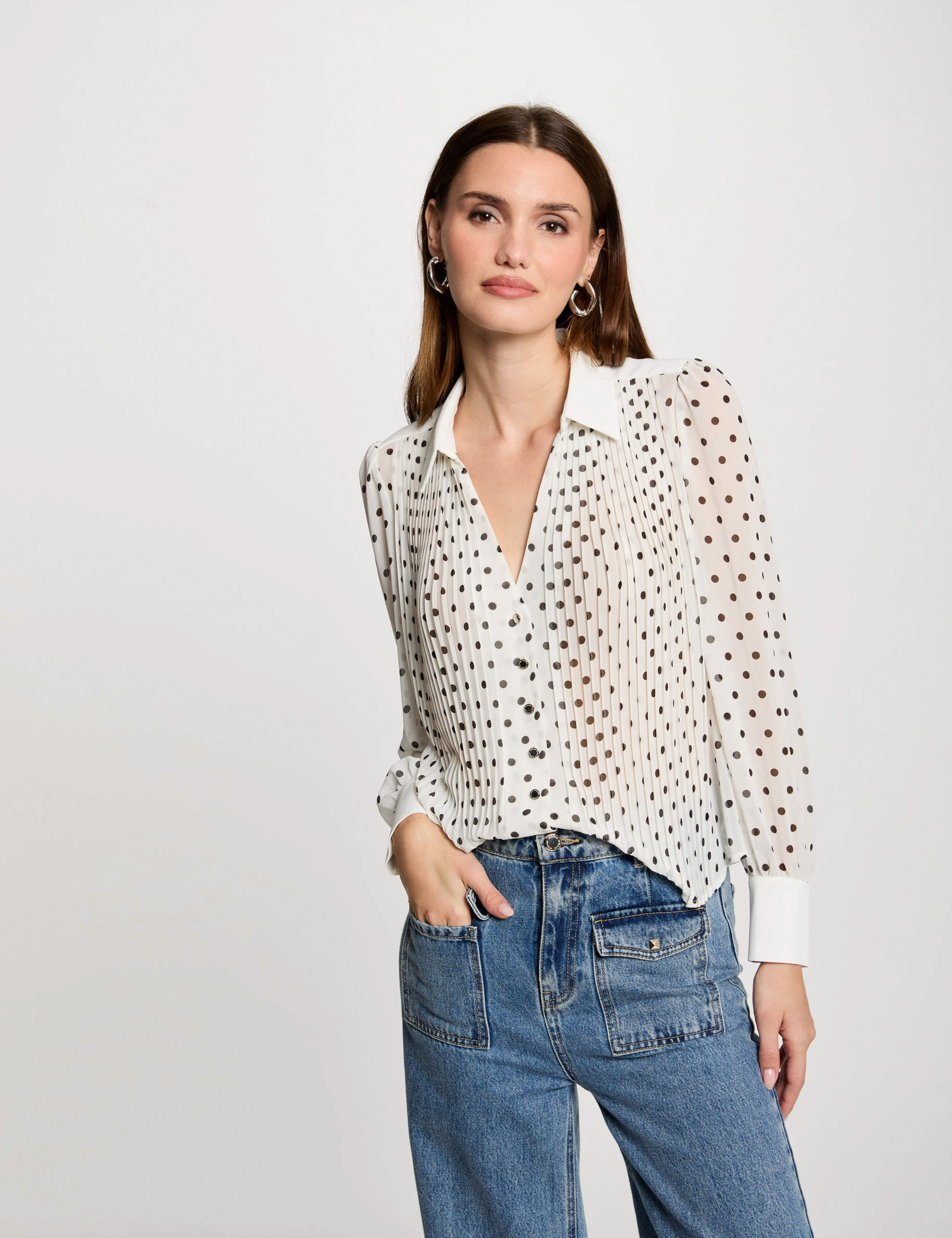 camisa manga larga estampada blanco mujer Camisa manga larga estampada blanco mujer