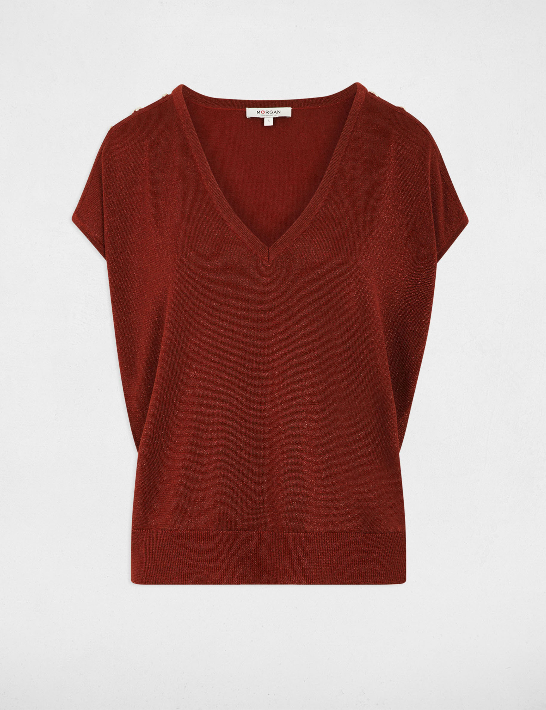 Jersey oversize con cuello v marr&oacute;n co&ntilde;ac mujer