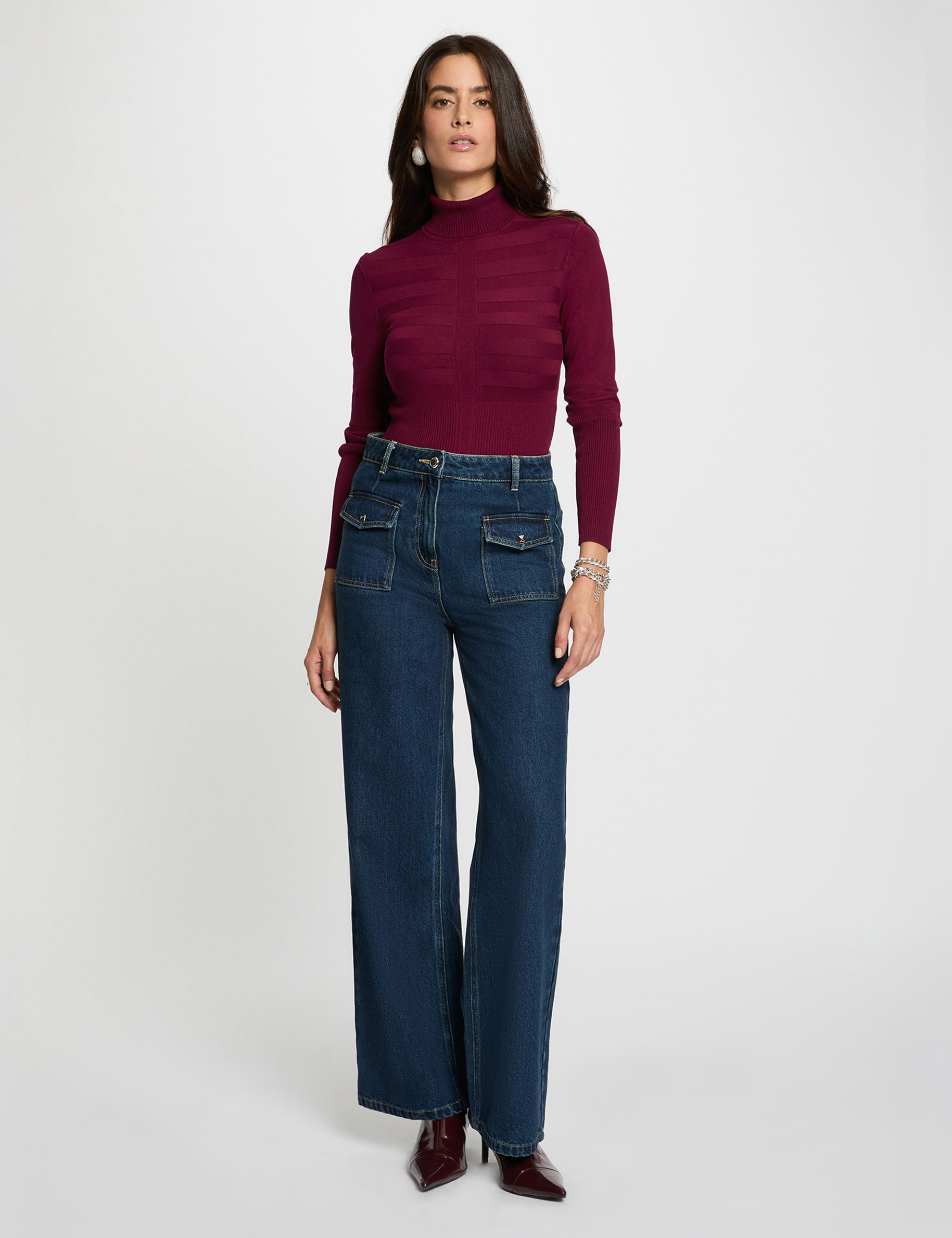 Jersey de cuello alto ajustado ciruela mujer