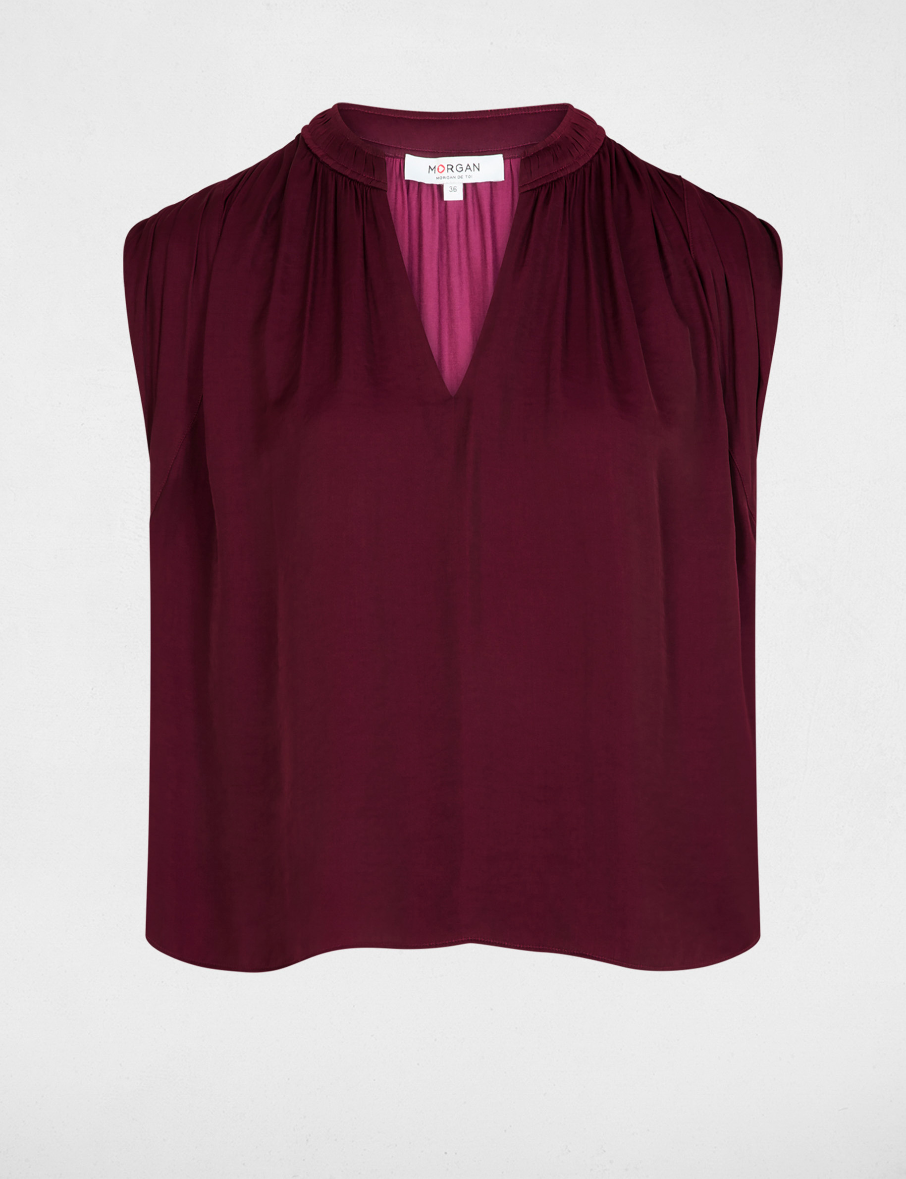 Blusa manga corta satinada ciruela mujer