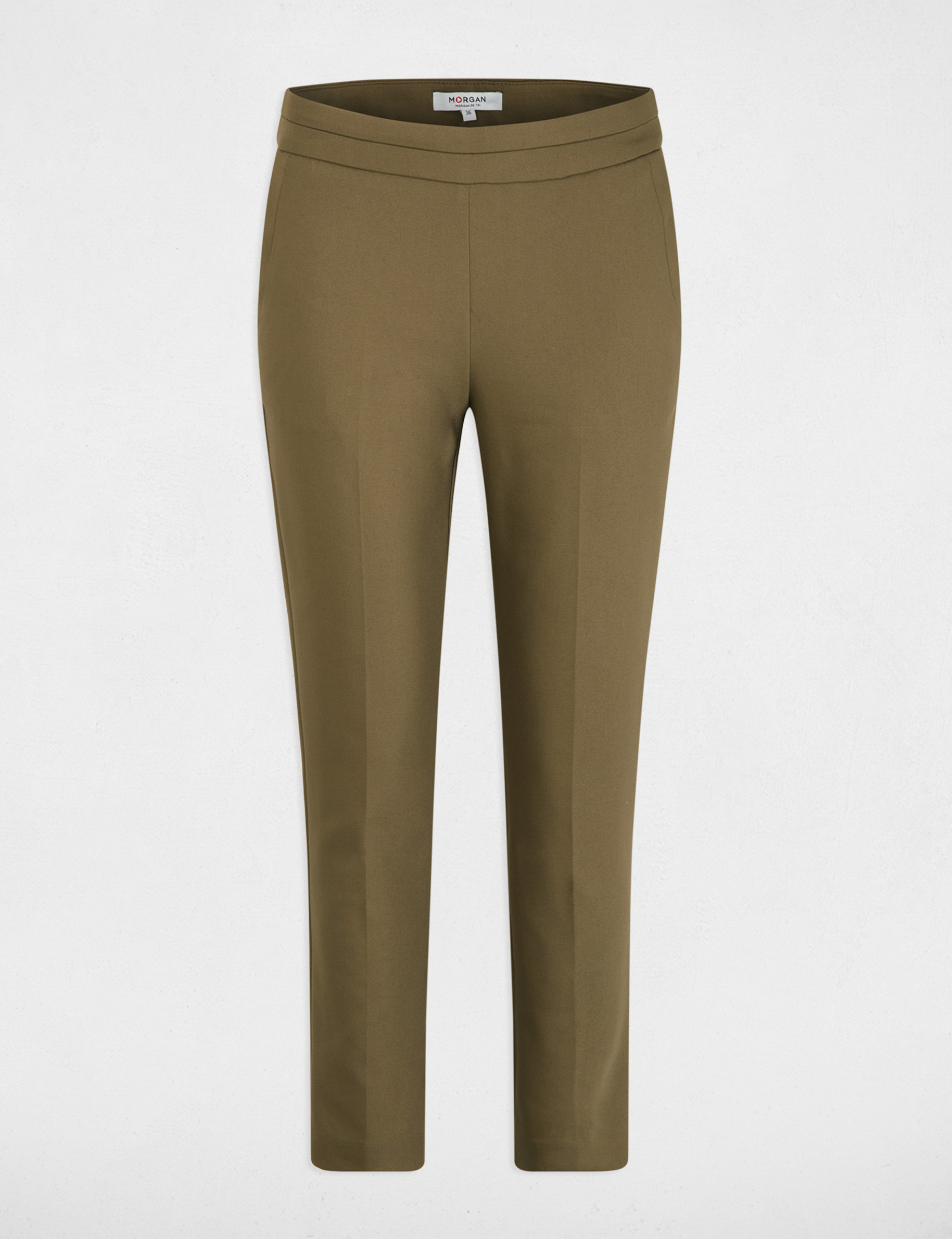 Pantal&oacute;n cigarette estilo corto verde caqui mujer