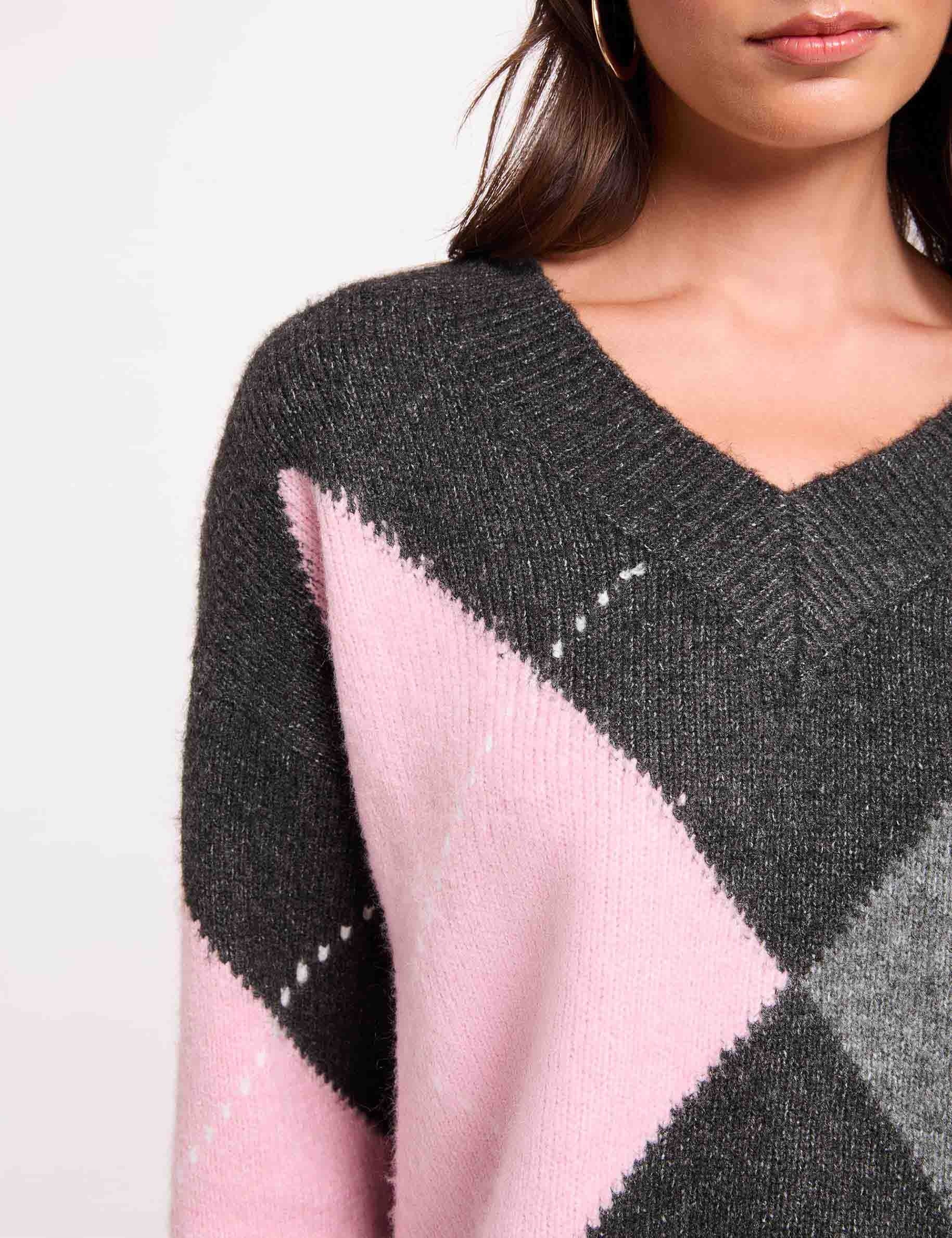 Jersey jacquard con cuello en v gris oscuro mujer