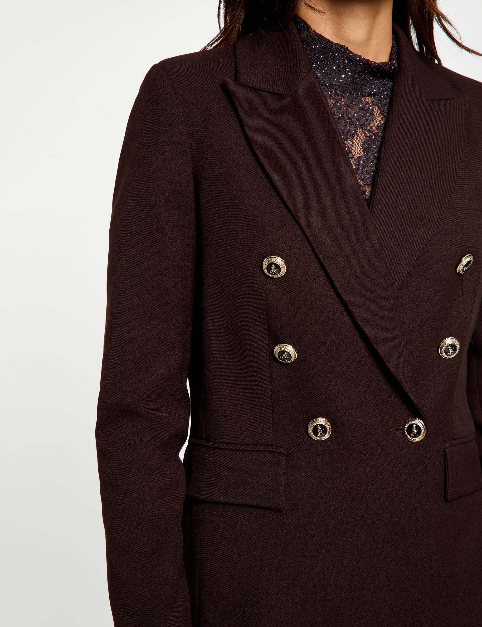 Blazer ajustado de manga larga marr&oacute;n oscuro mujer
