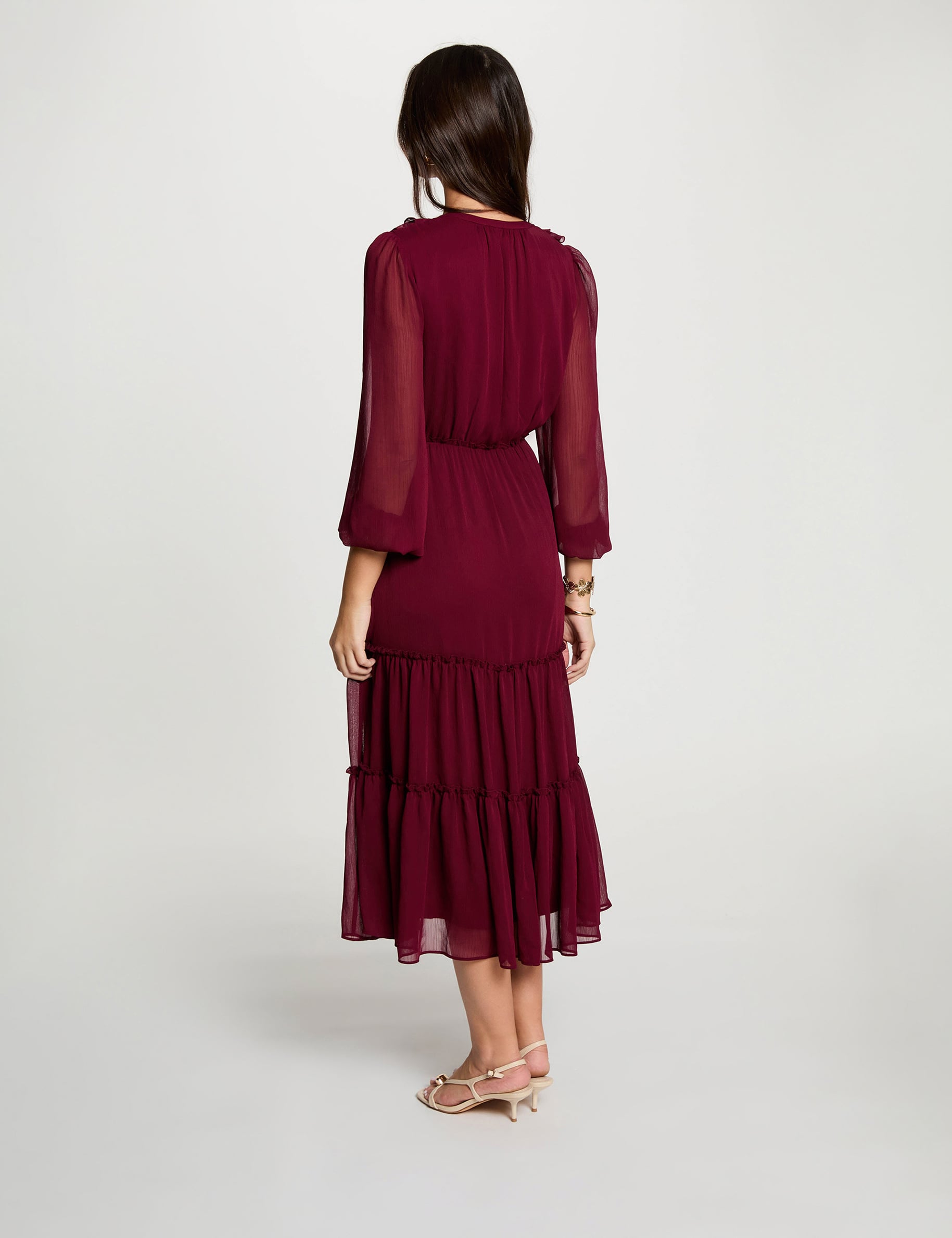 Vestido largo fluido burdeos mujer