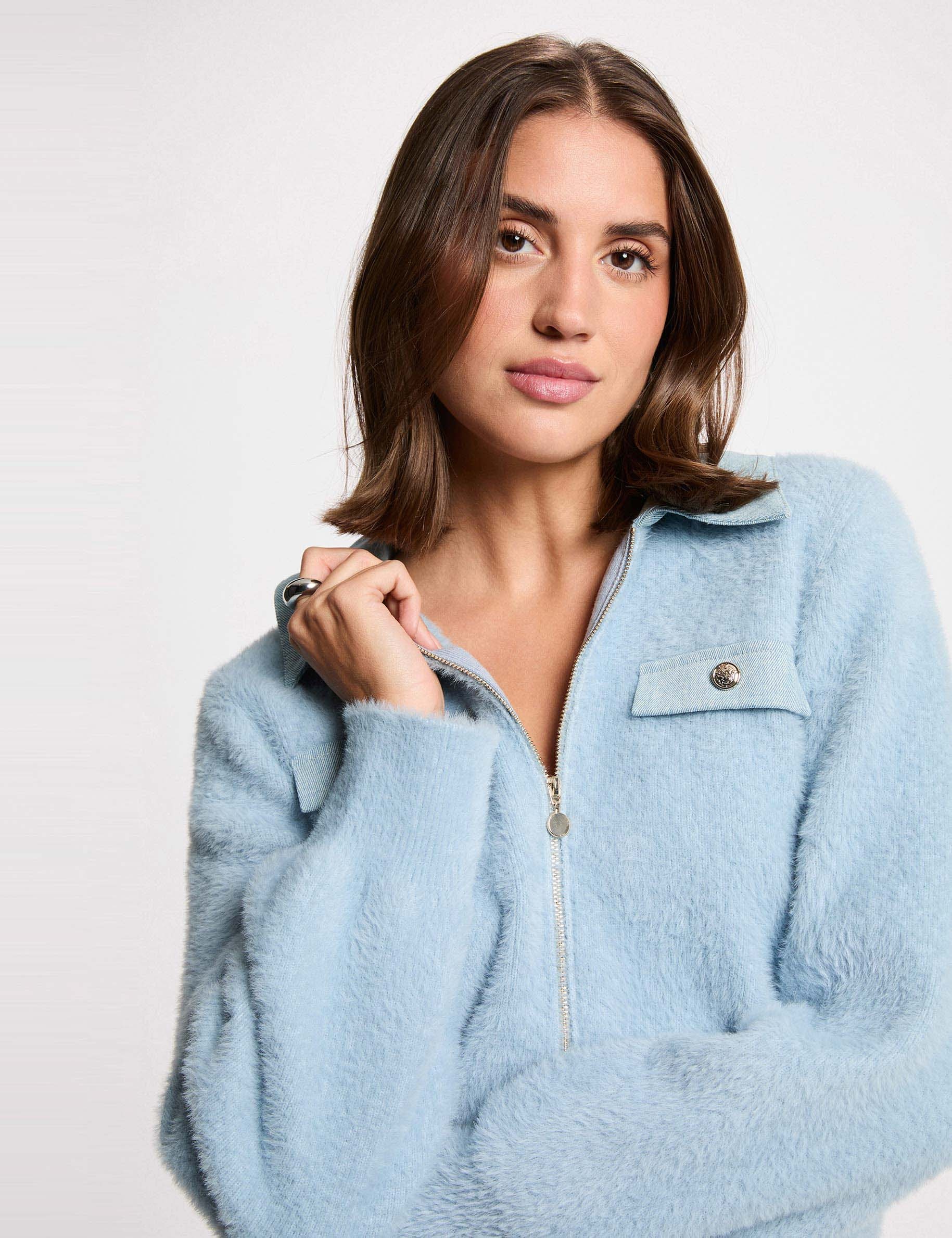 C&aacute;rdigan con cuello de solapa azul cielo mujer