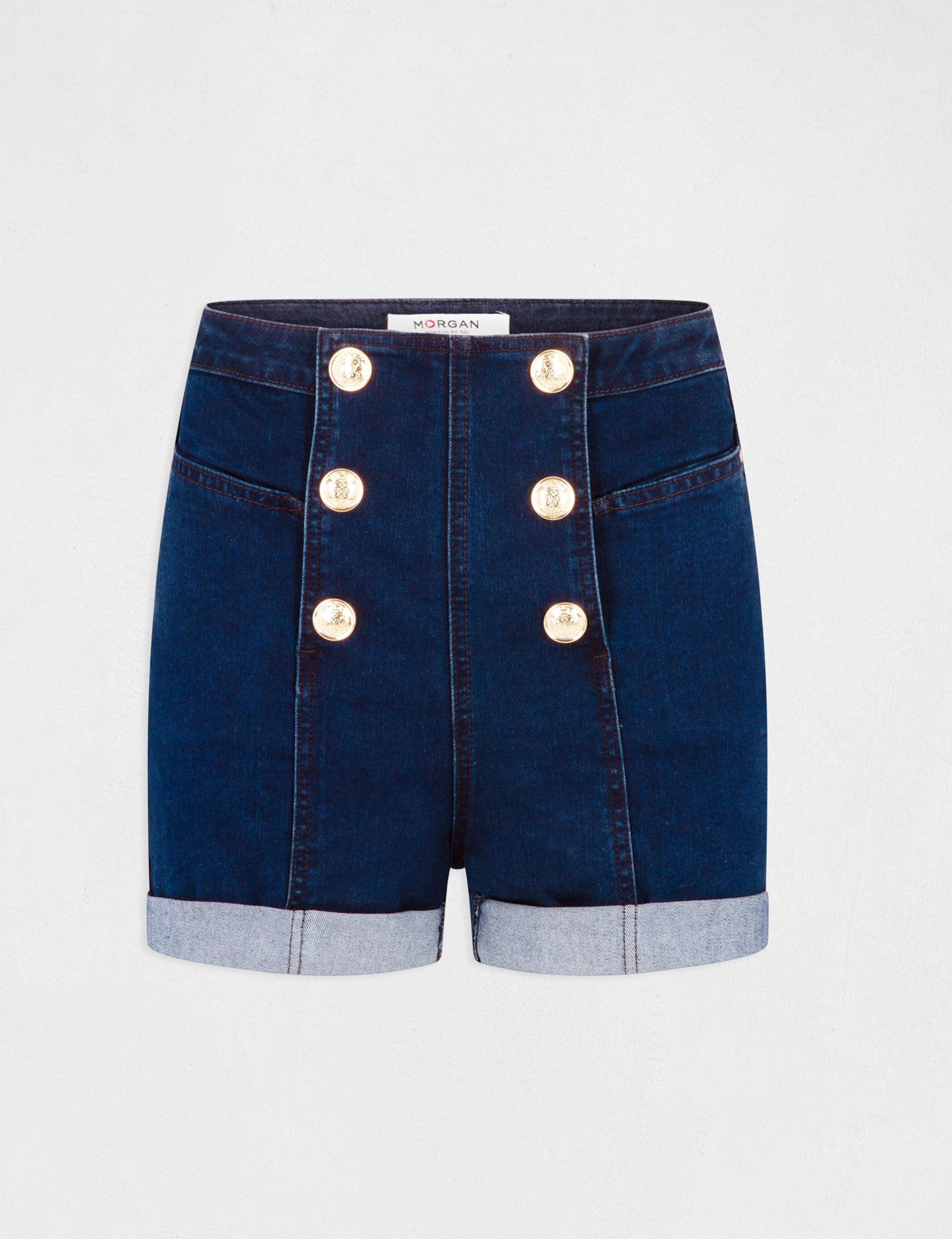 short vaquero ajustado con botones vaquero en bruto mujer Short vaquero ajustado con botones vaquero en bruto mujer