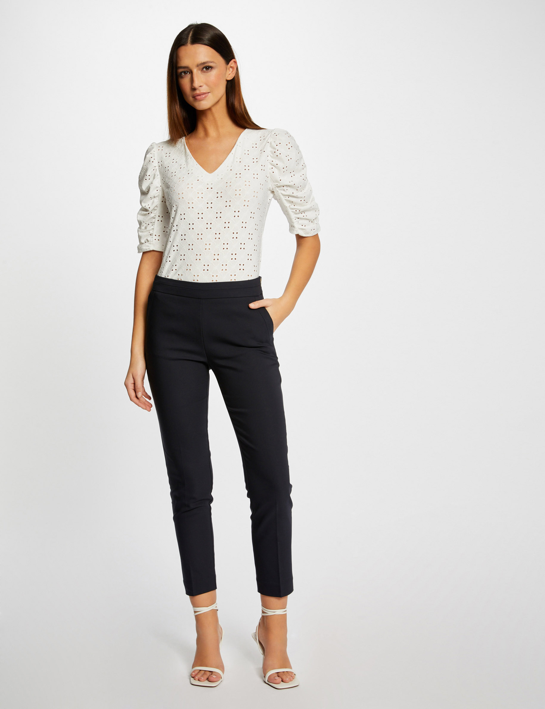 pantalon cigarette estilo corto azul marino mujer Pantalón cigarette estilo corto azul marino mujer