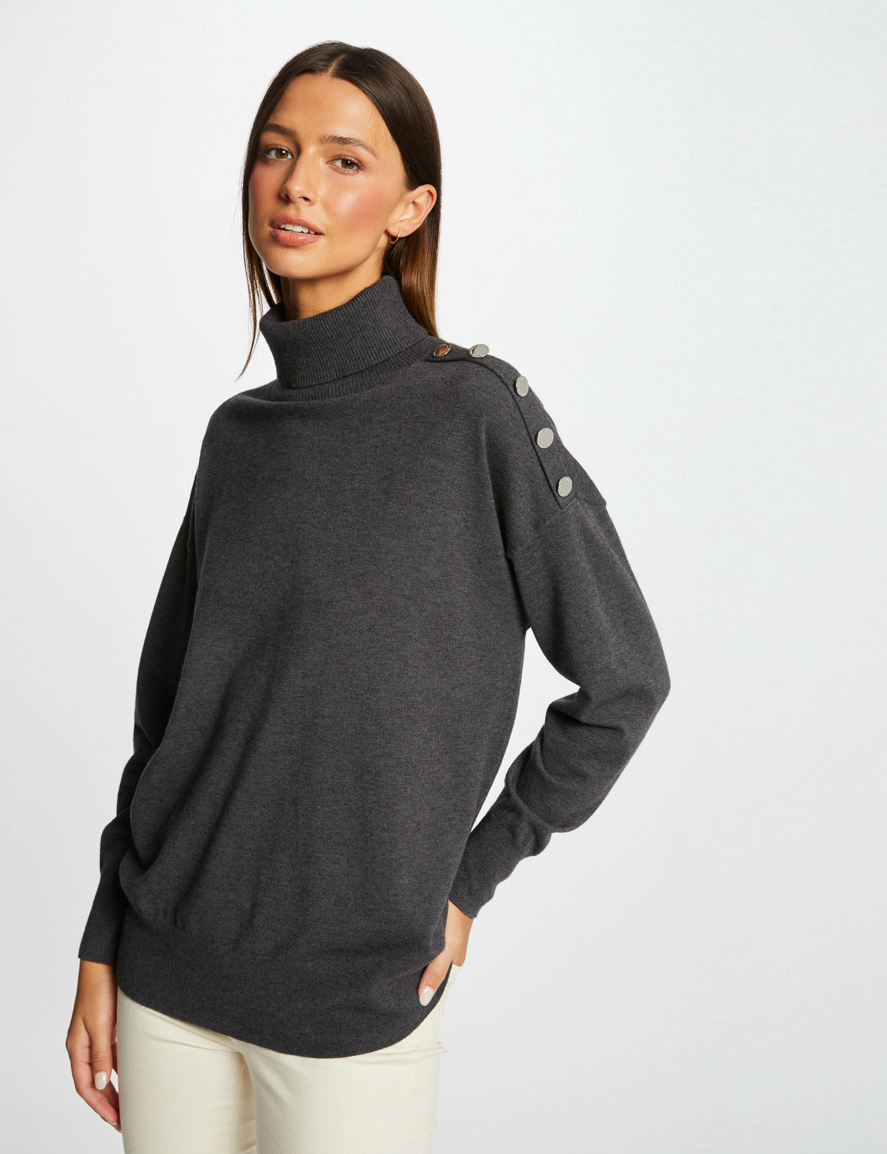 jersey manga larga cuello de tortuga gris anthracite mujer Jersey manga larga cuello de tortuga gris anthracite mujer