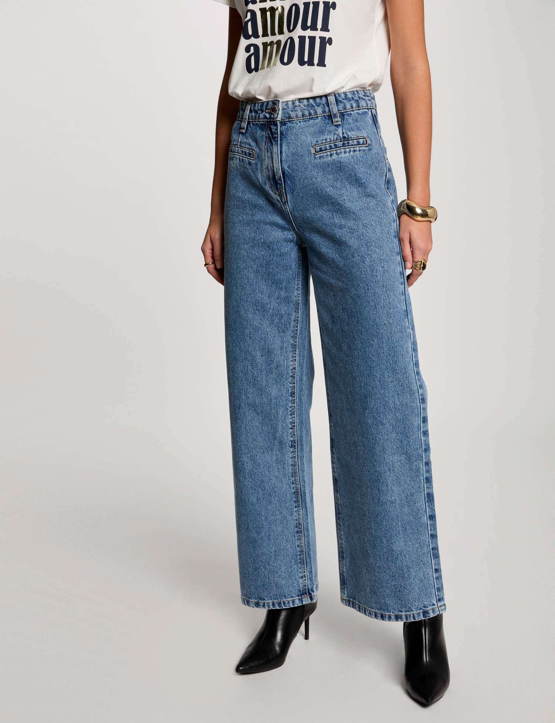 vaquero de pernera ancha denim doble stone mujer Vaquero de pernera ancha denim doble stone mujer