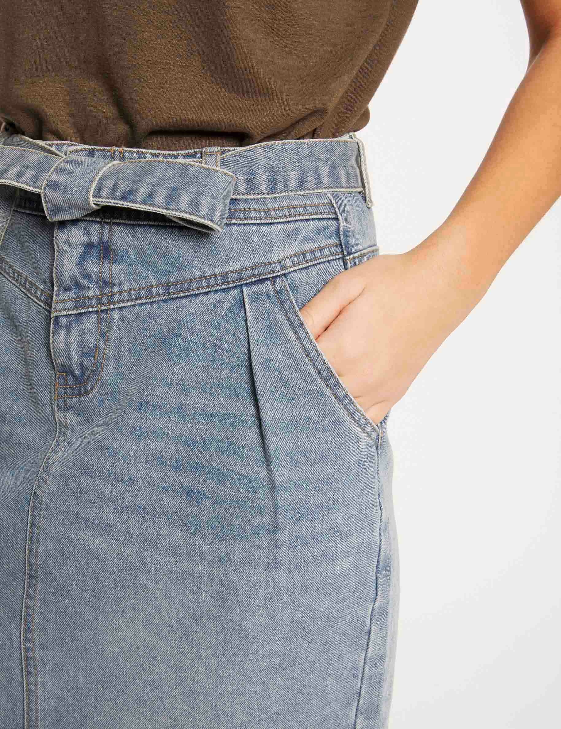 Falda vaquera recta con cinturón vaquero stone mujer Falda vaquera recta con cinturón vaquero stone mujer
