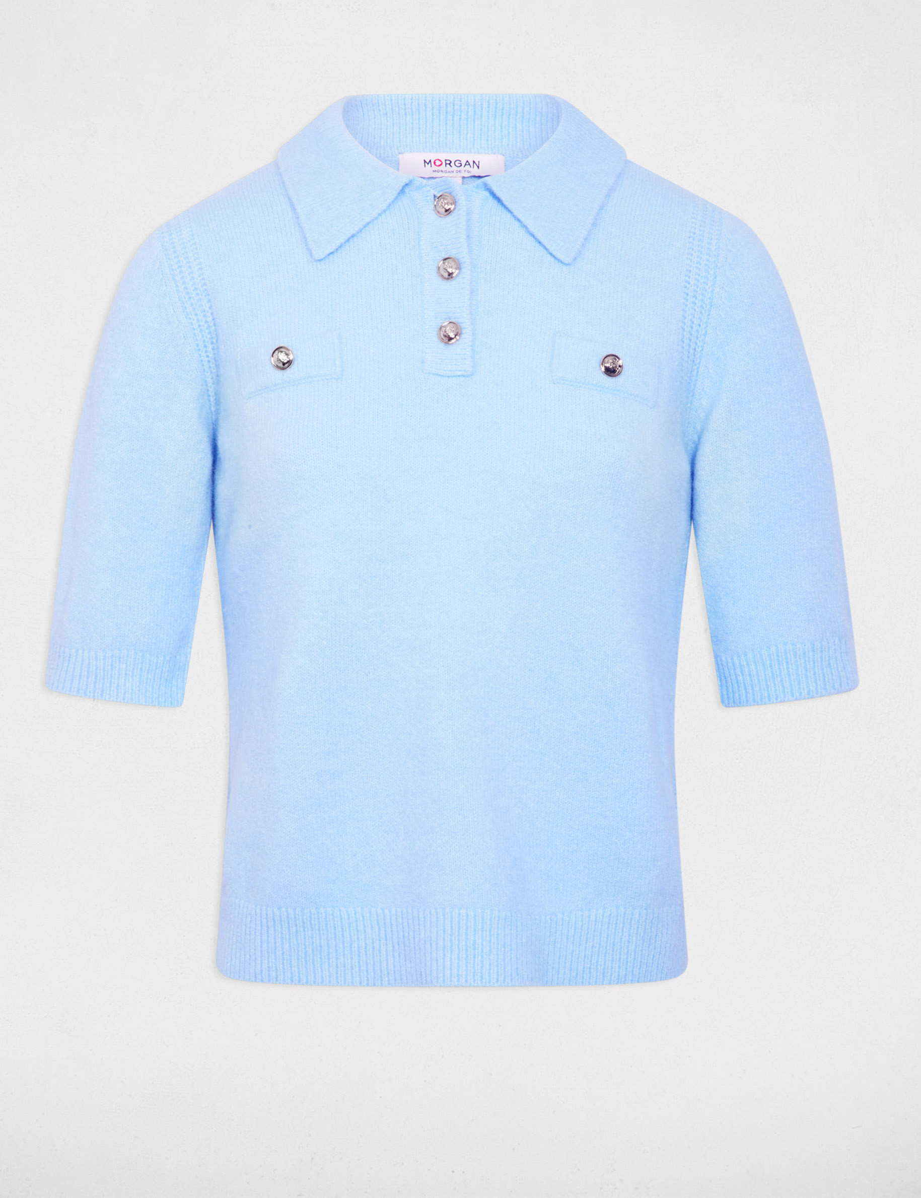 Jersey ajustado con cuello vuelto azul claro mujer