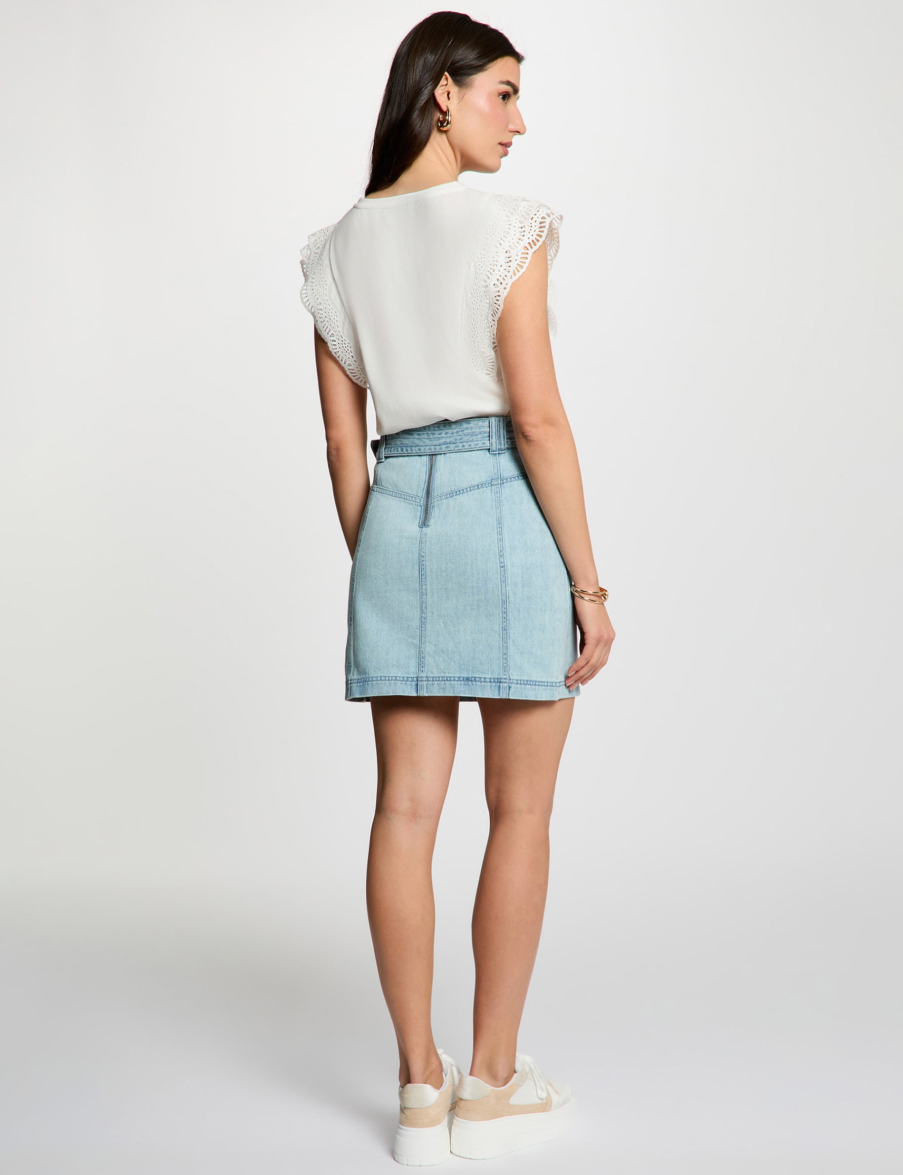 Falda vaquero corta denim descolorido mujer