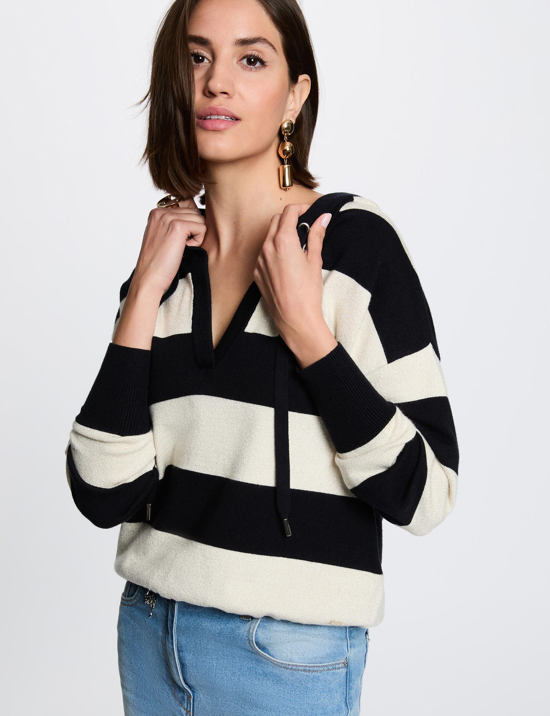 Jersey de rayas con capucha azul marino mujer