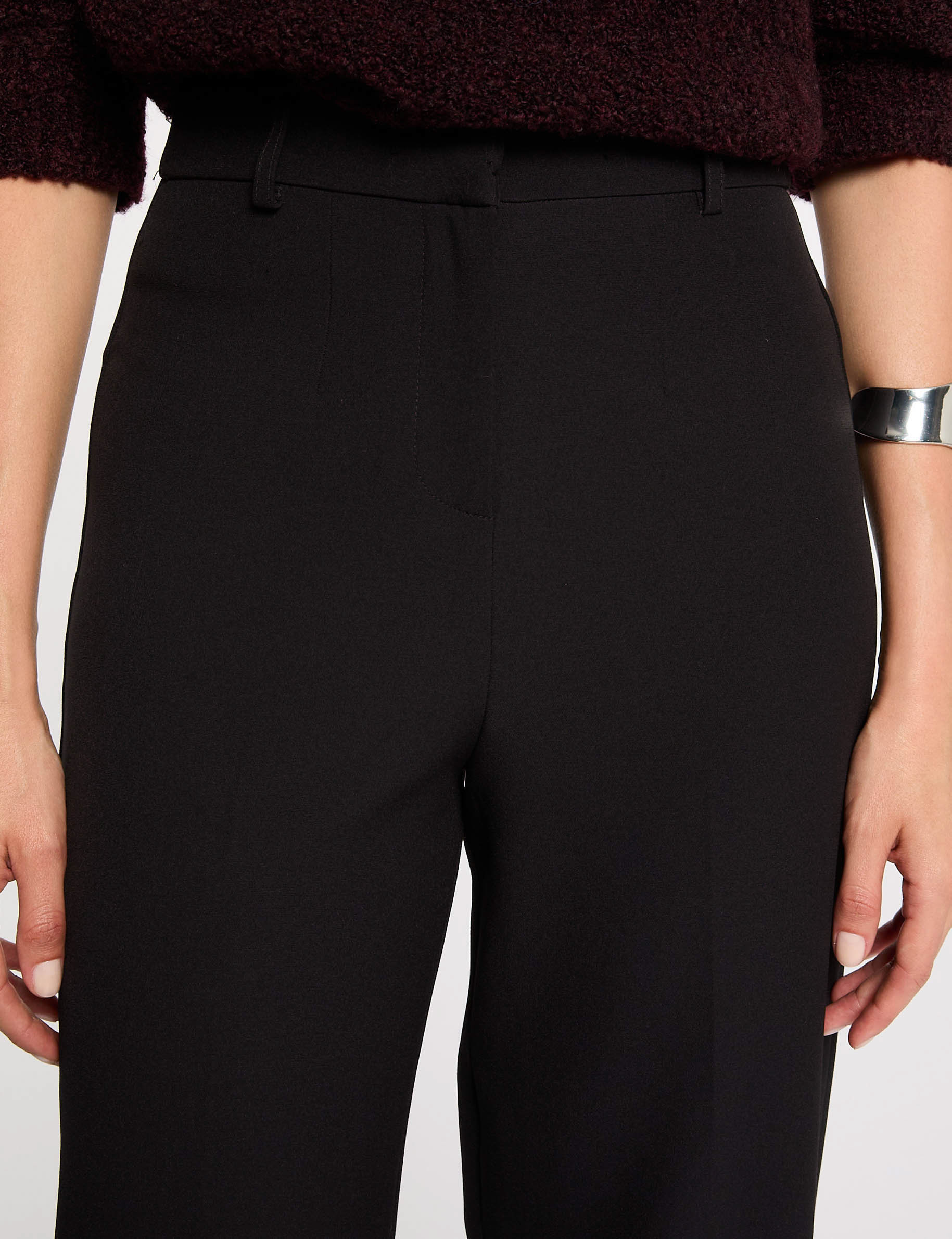 pantalon recto con pinzas negro mujer Pantalón recto con pinzas negro mujer