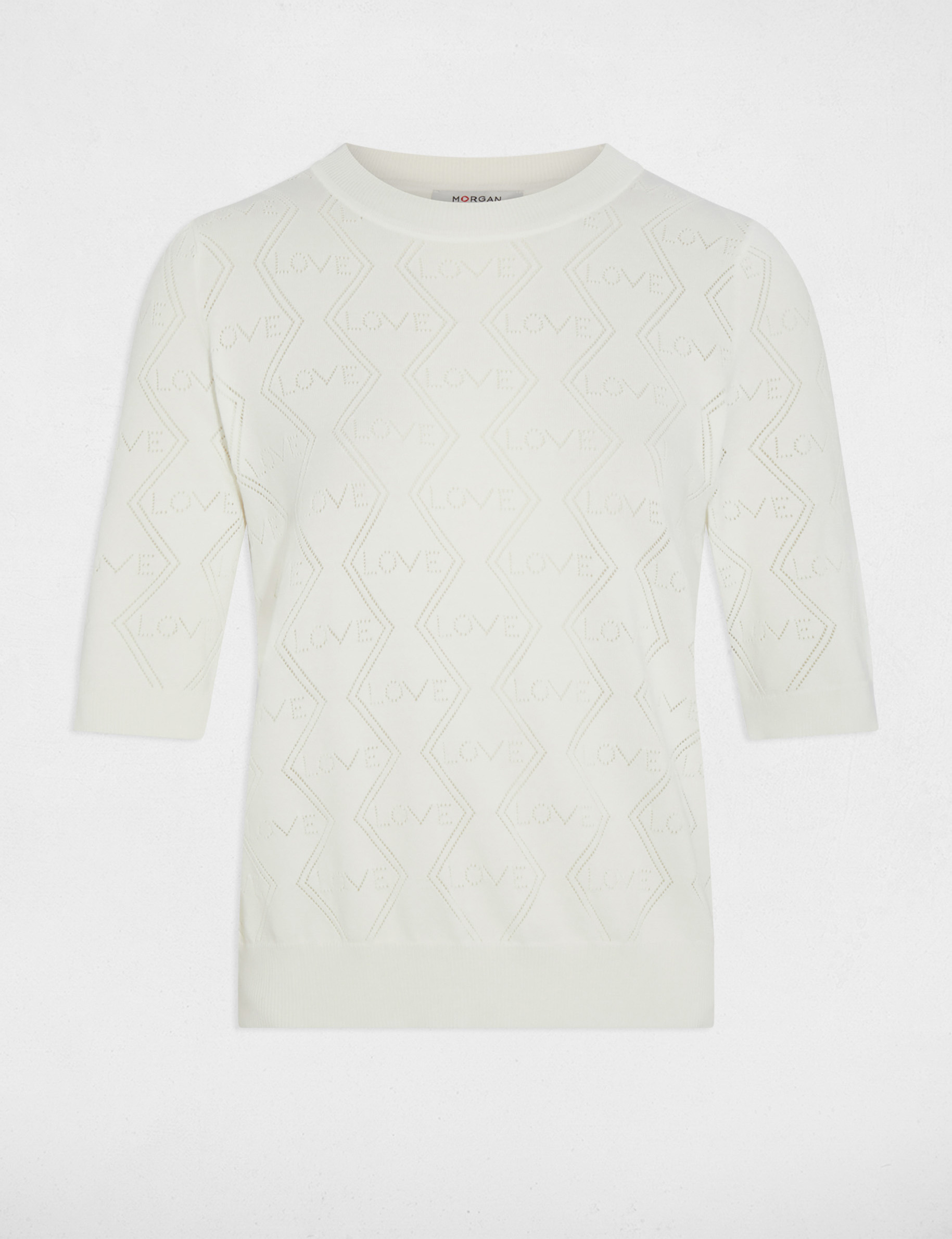 Jersey calado mangas 3/4 blanco mujer