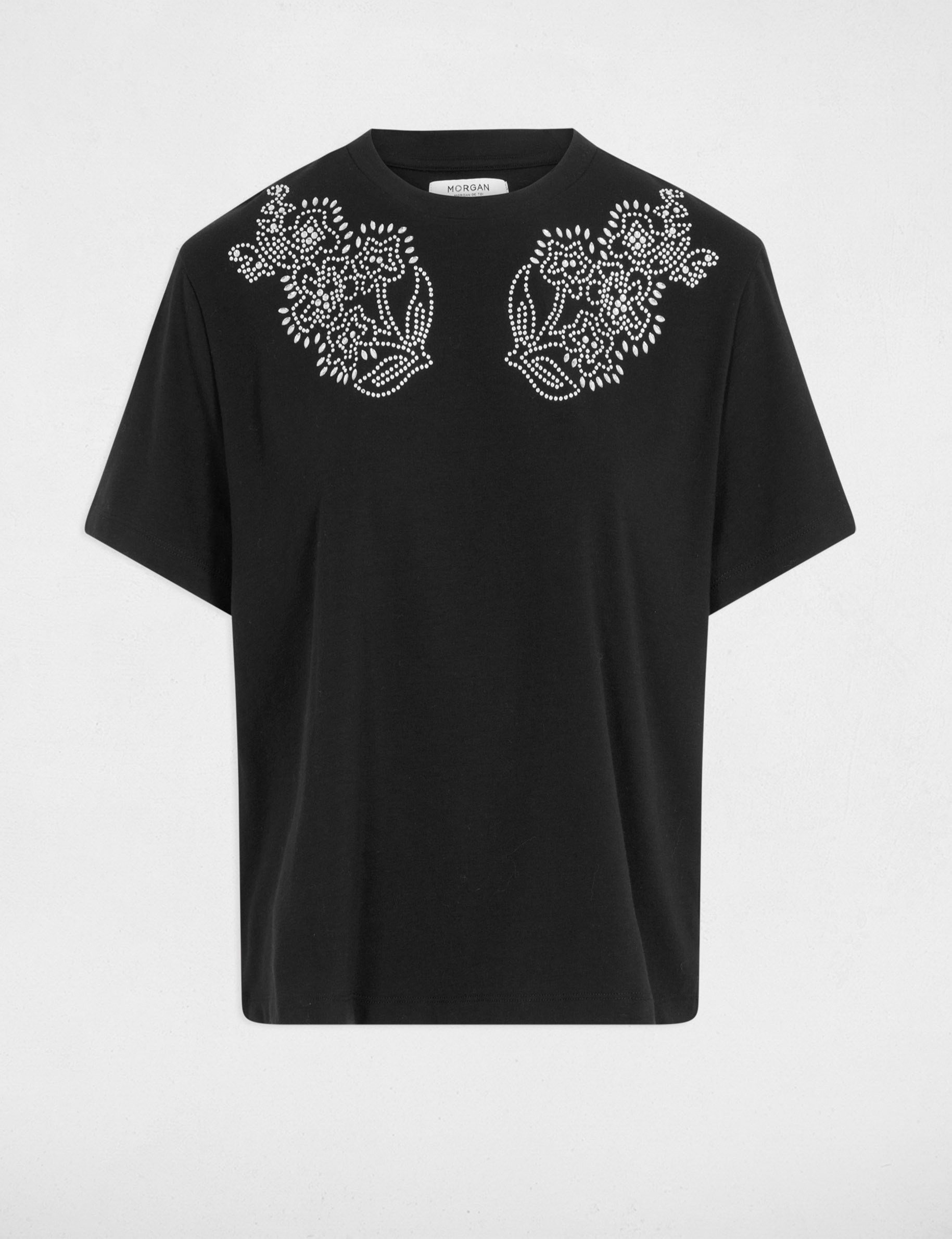 Camiseta con motivo de strass negro mujer