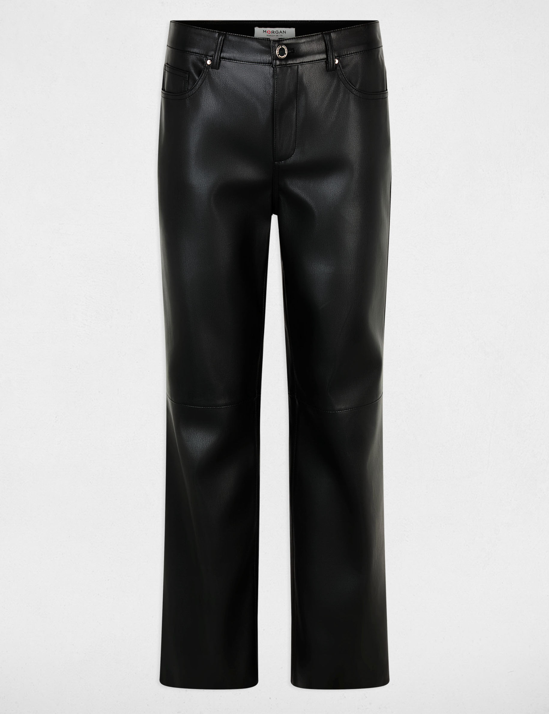 Pantal&oacute;n bootcut de cuero sint&eacute;tico negro mujer