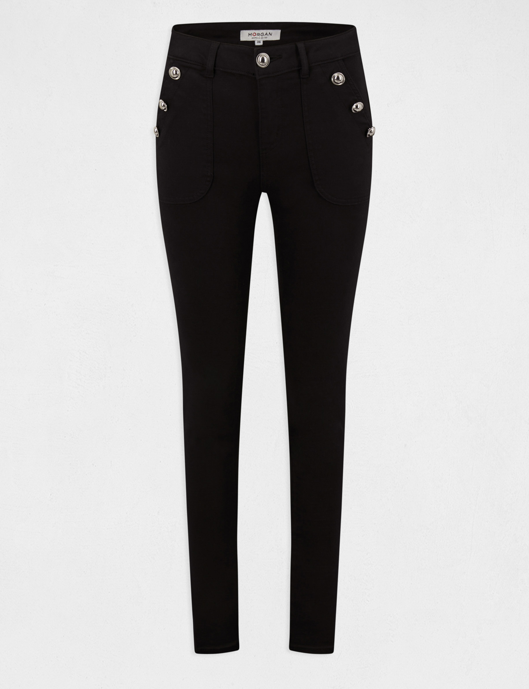 pantalon skinny botones con bolsillos negro mujer Pantalón skinny botones con bolsillos negro mujer