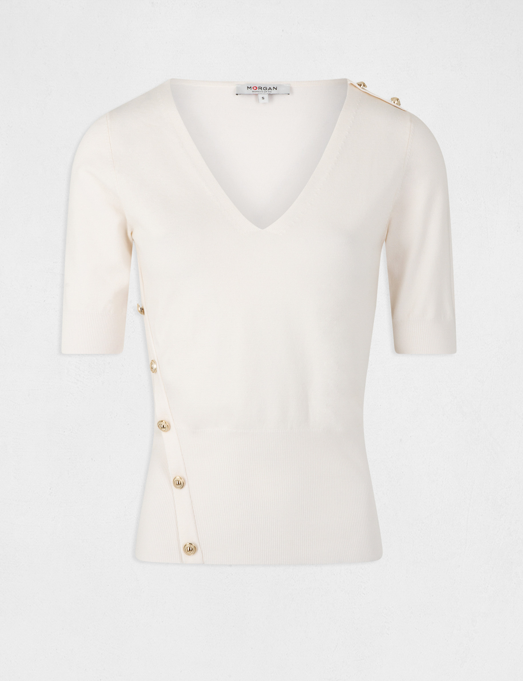 Jersey manga 3/4 con botones marfil mujer