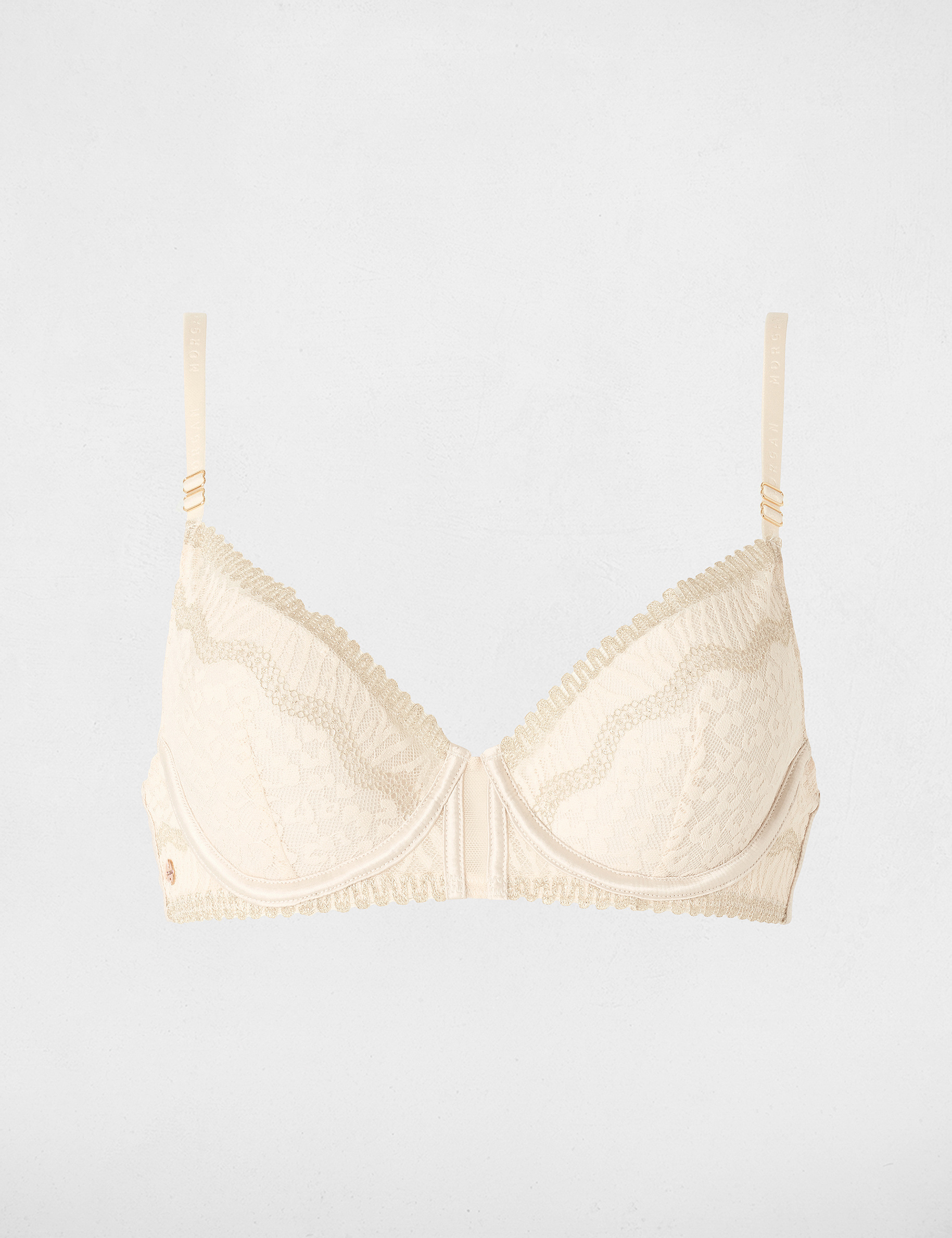 Sujetador de encaje con tirantes finos beige mujer