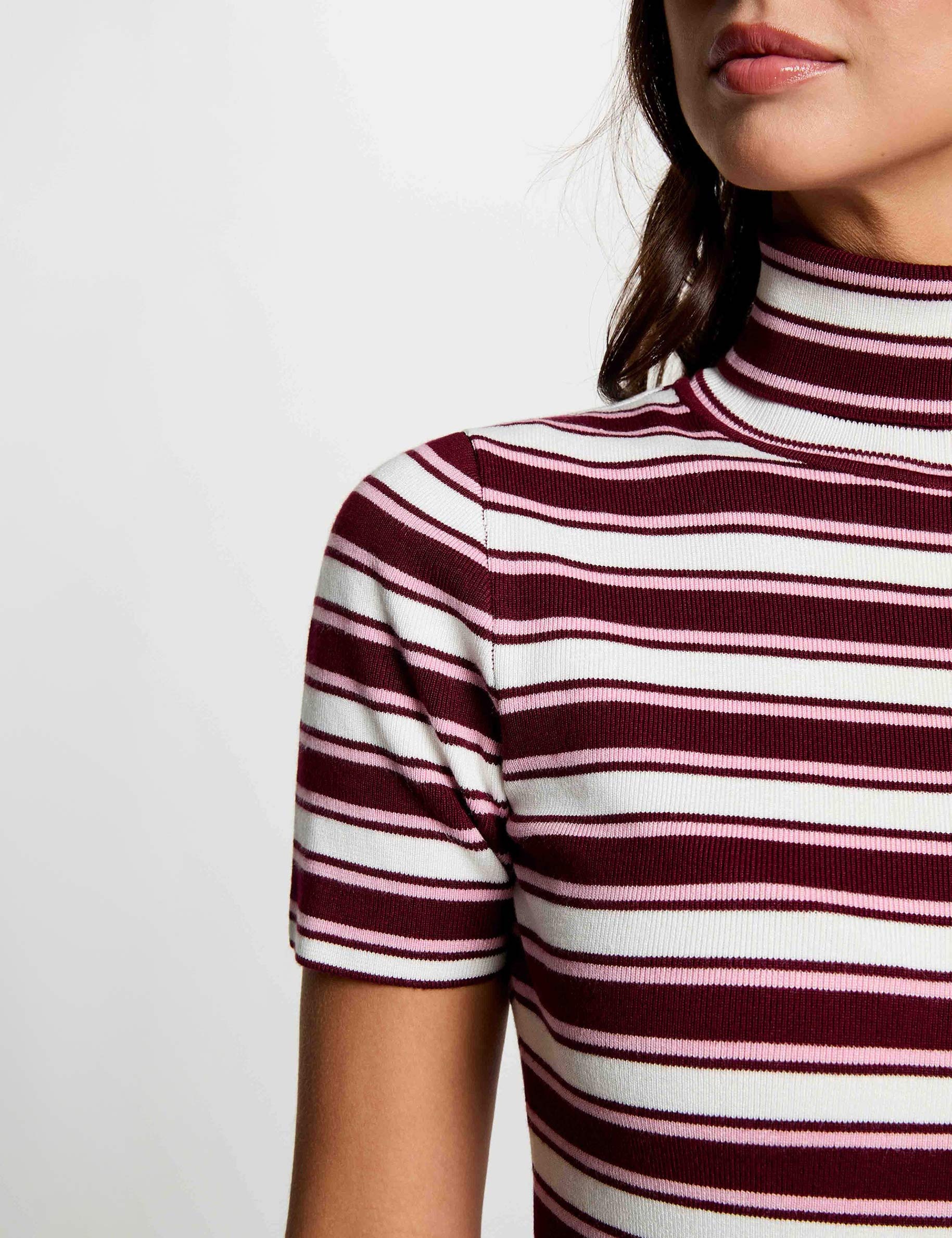 Jersey de cuello alto a rayas burdeos mujer