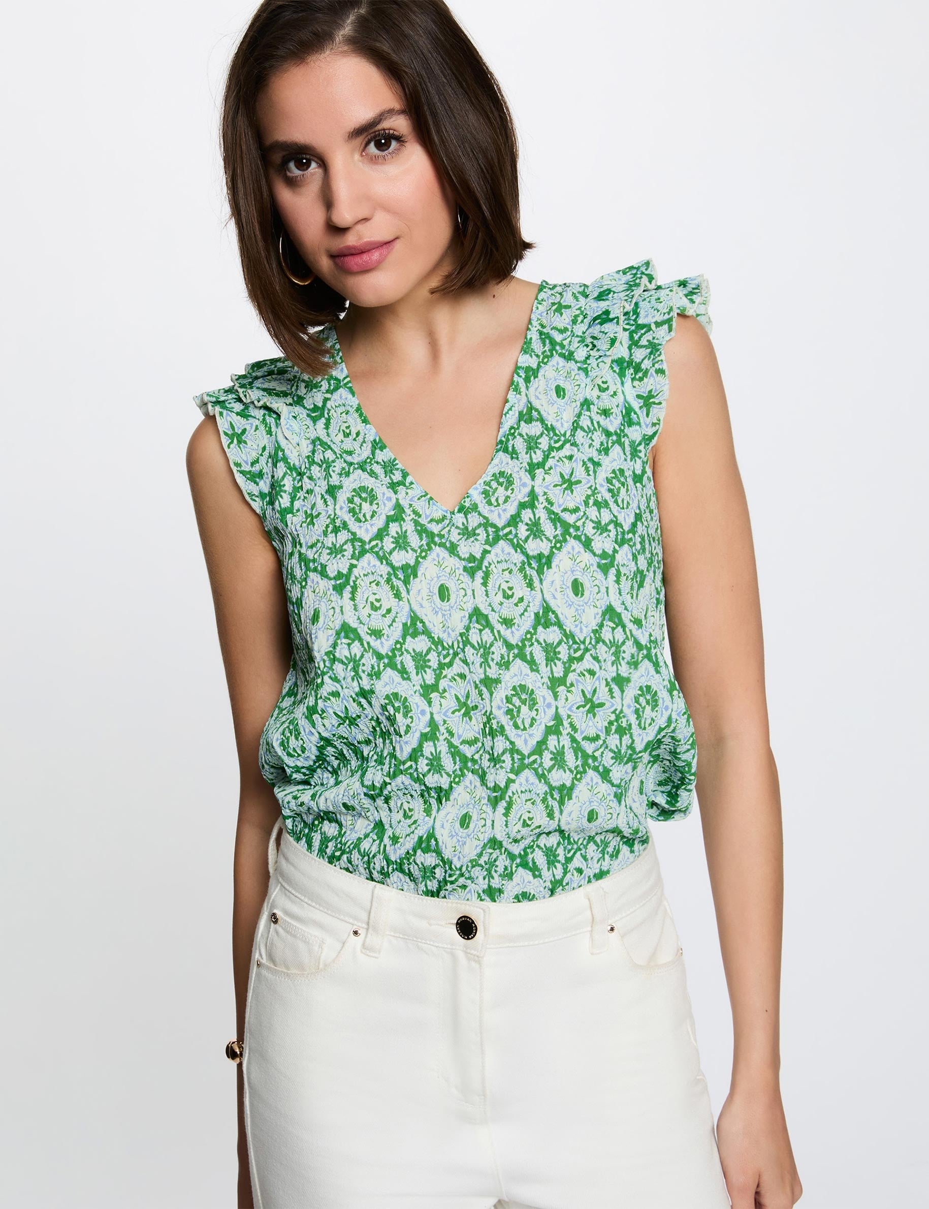 Top de cuello v y mangas cortas multicolor mujer