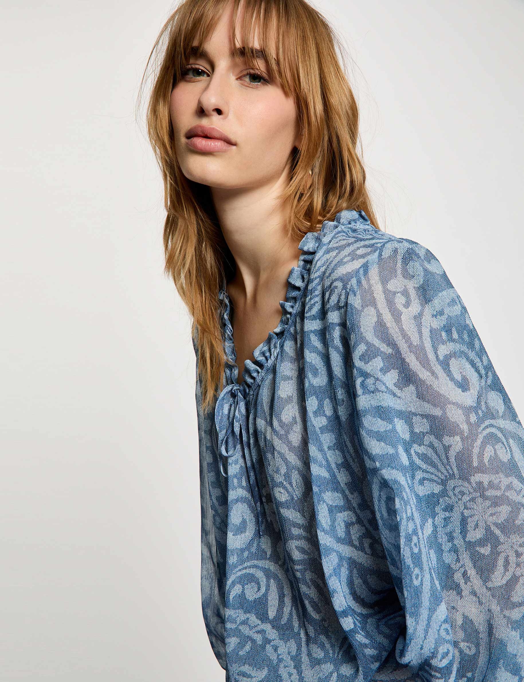 Top de mangas abullonadas multicolor mujer