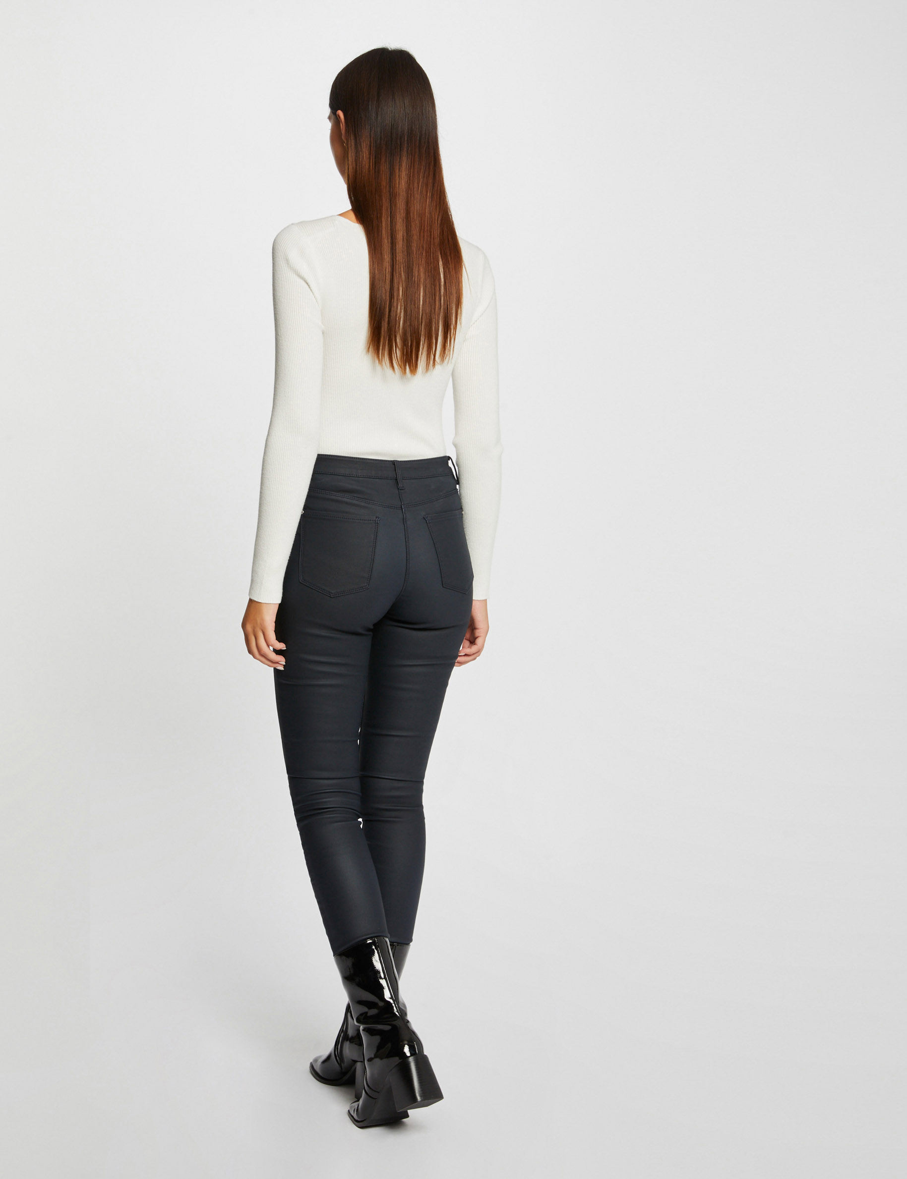 pantalon skinny mojado con cremallera marino mujer Pantalón skinny mojado con cremallera marino mujer