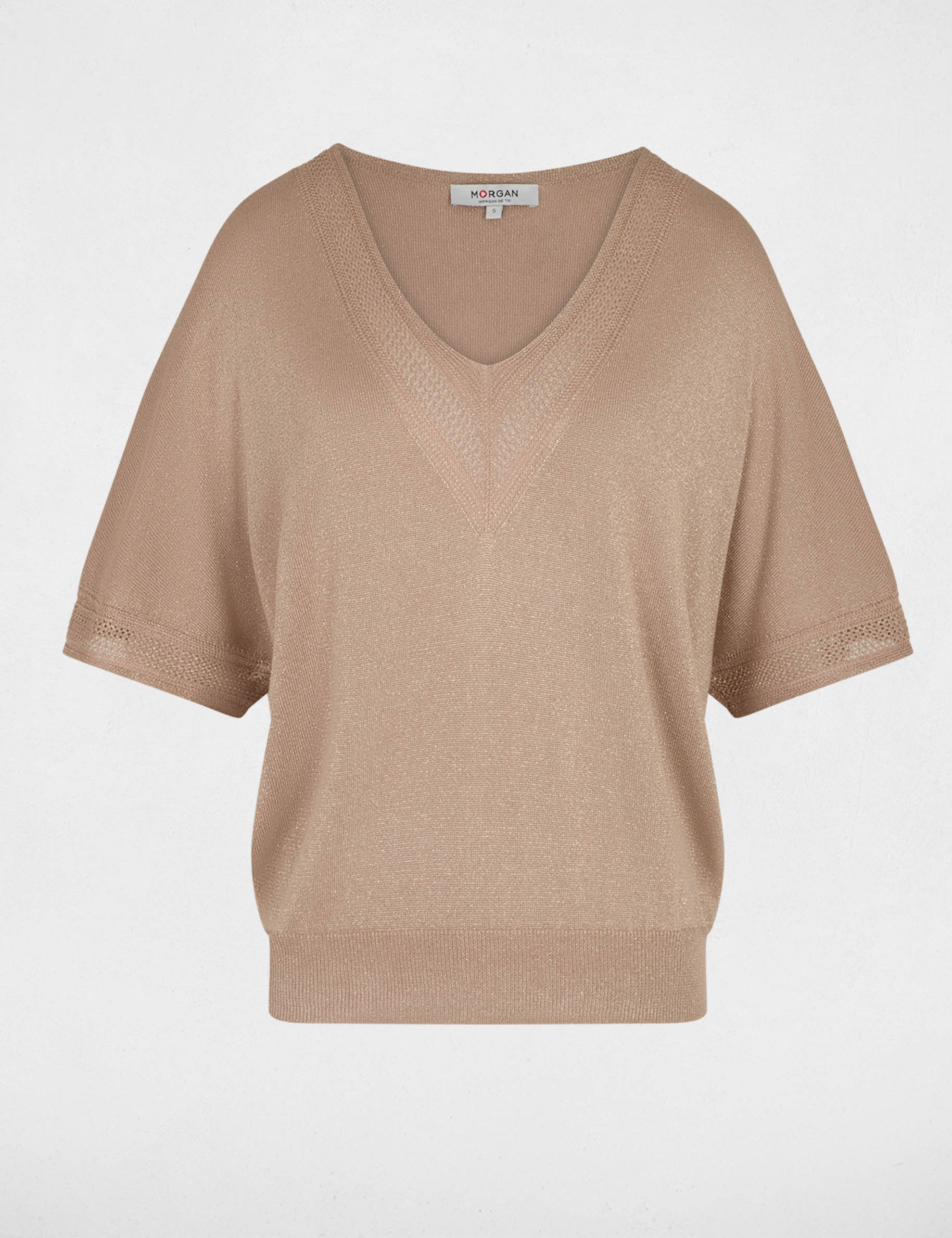 Jersey escote en V manga corta topo mujer