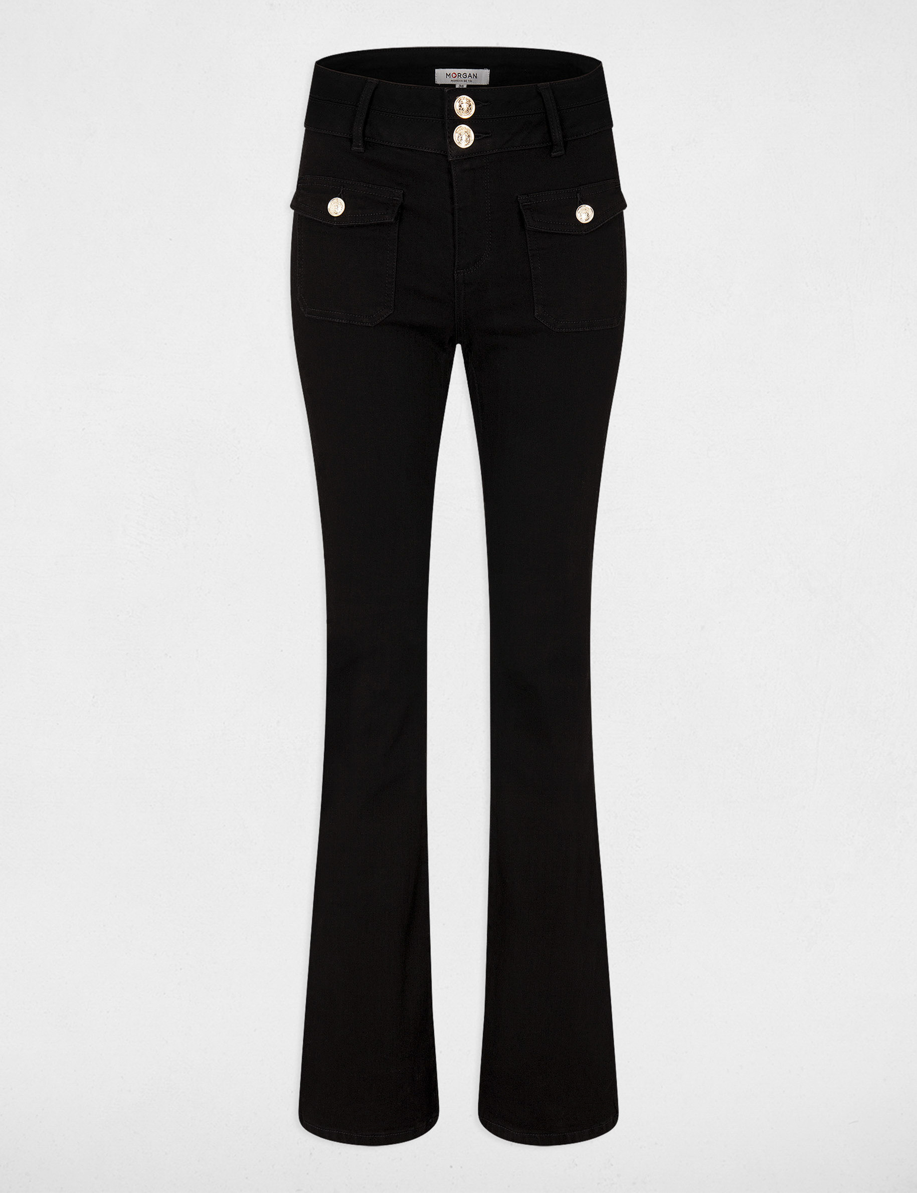 vaquero boot cut con bolsillos de solapa negro mujer Vaquero boot-cut con bolsillos de solapa negro mujer