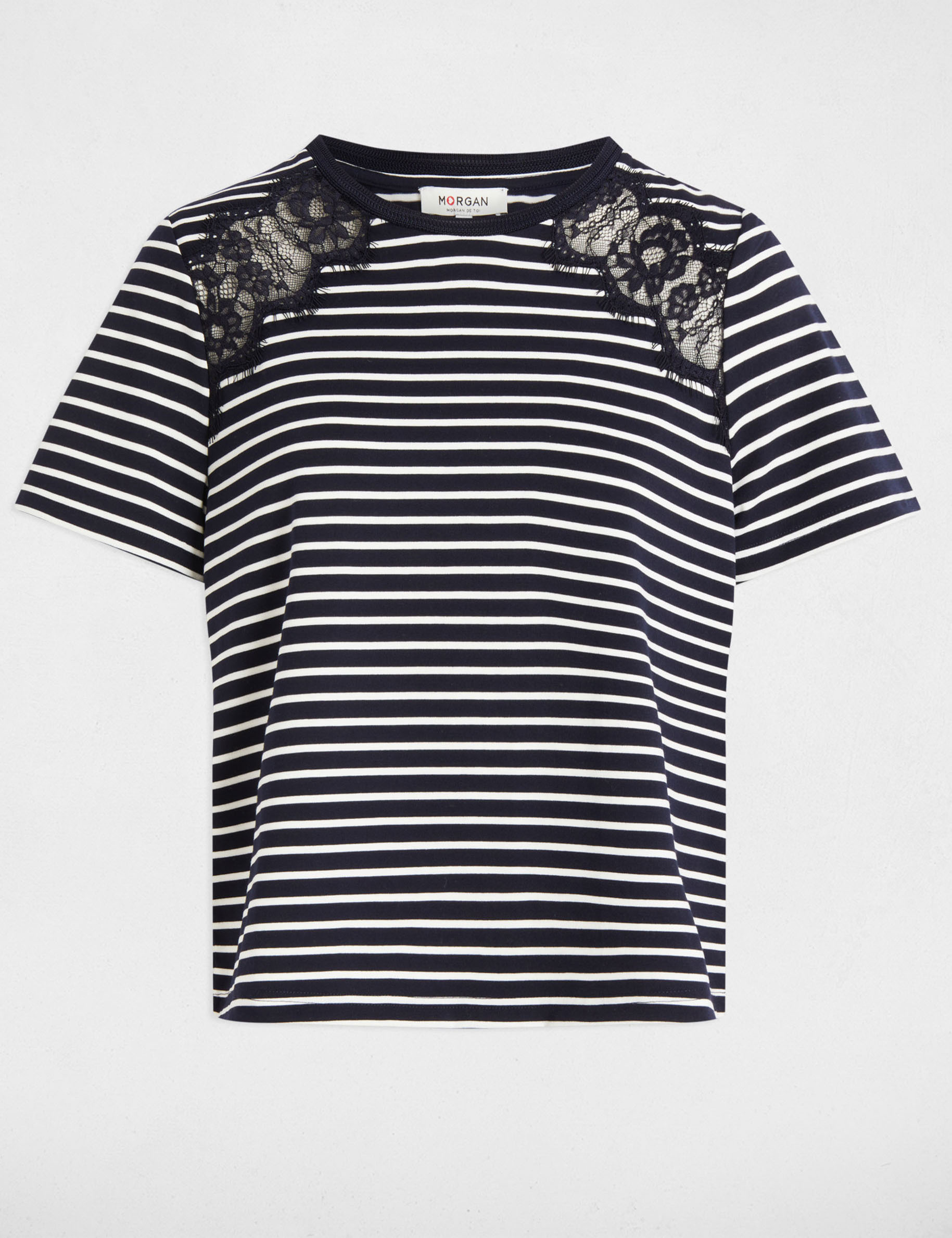 camiseta manga corta y rayas azul marino mujer Camiseta manga corta y rayas azul marino mujer