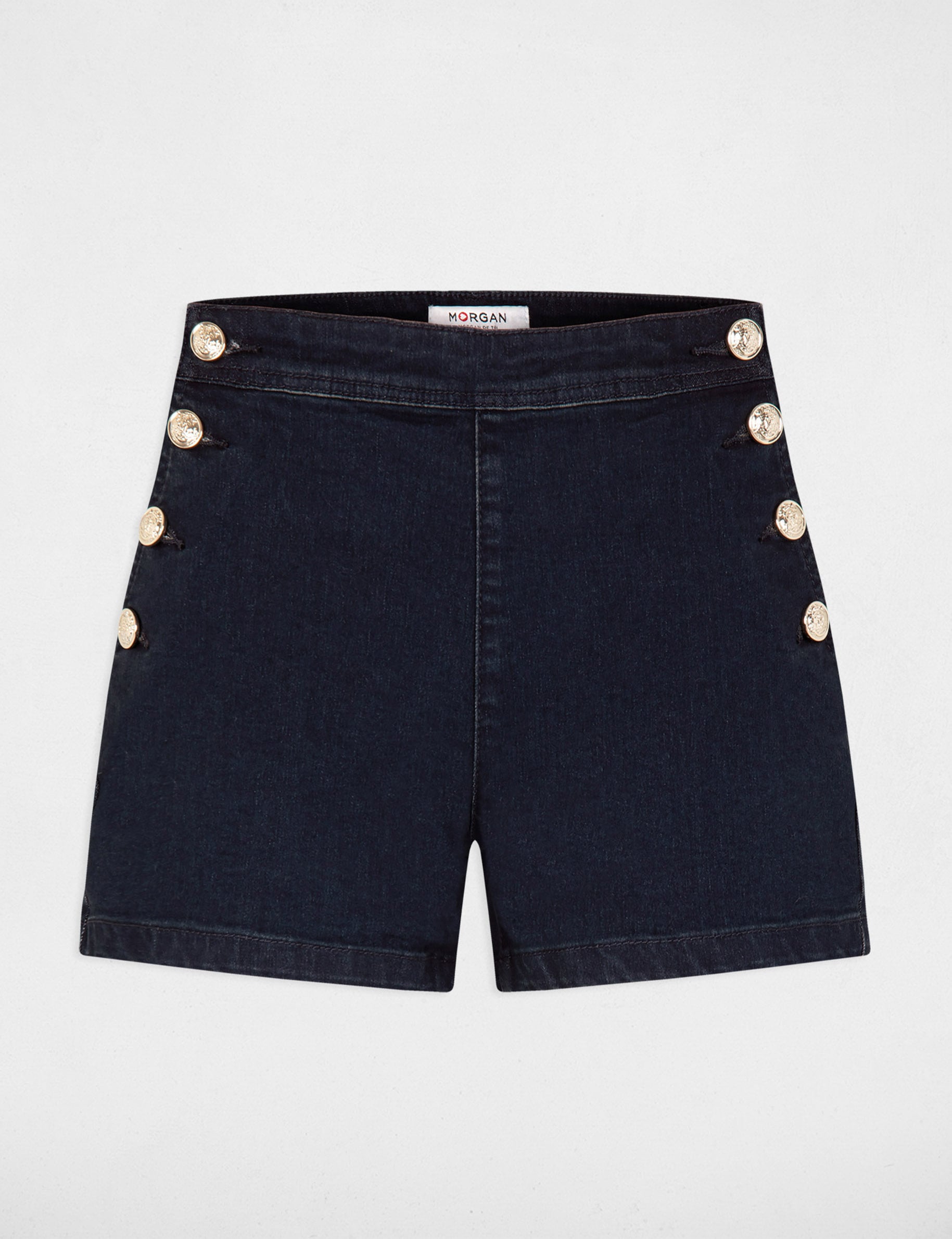 Pantal&oacute;n corto slim con botones denim crudo mujer