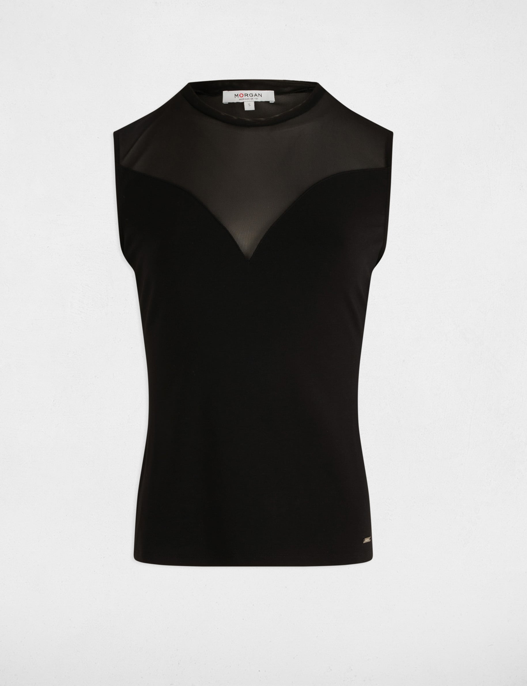Camiseta ajustada sin mangas negro mujer