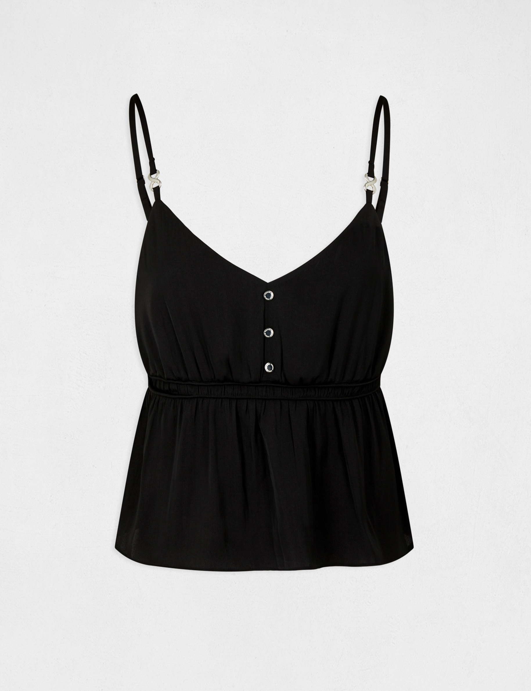 blusa con tirantes finos y adorno negro mujer Blusa con tirantes finos y adorno negro mujer