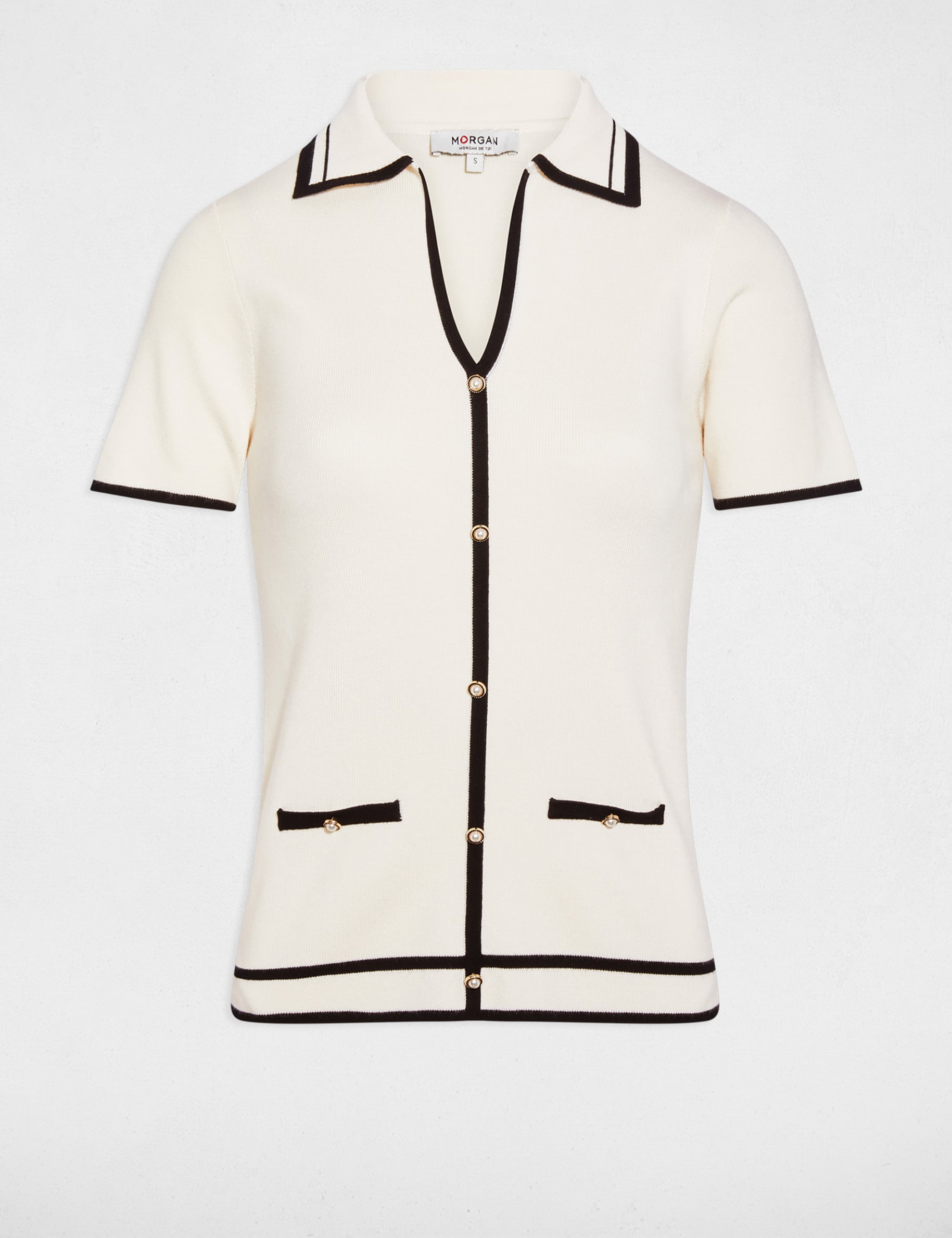 Jersey ajustado de rayas marfil mujer