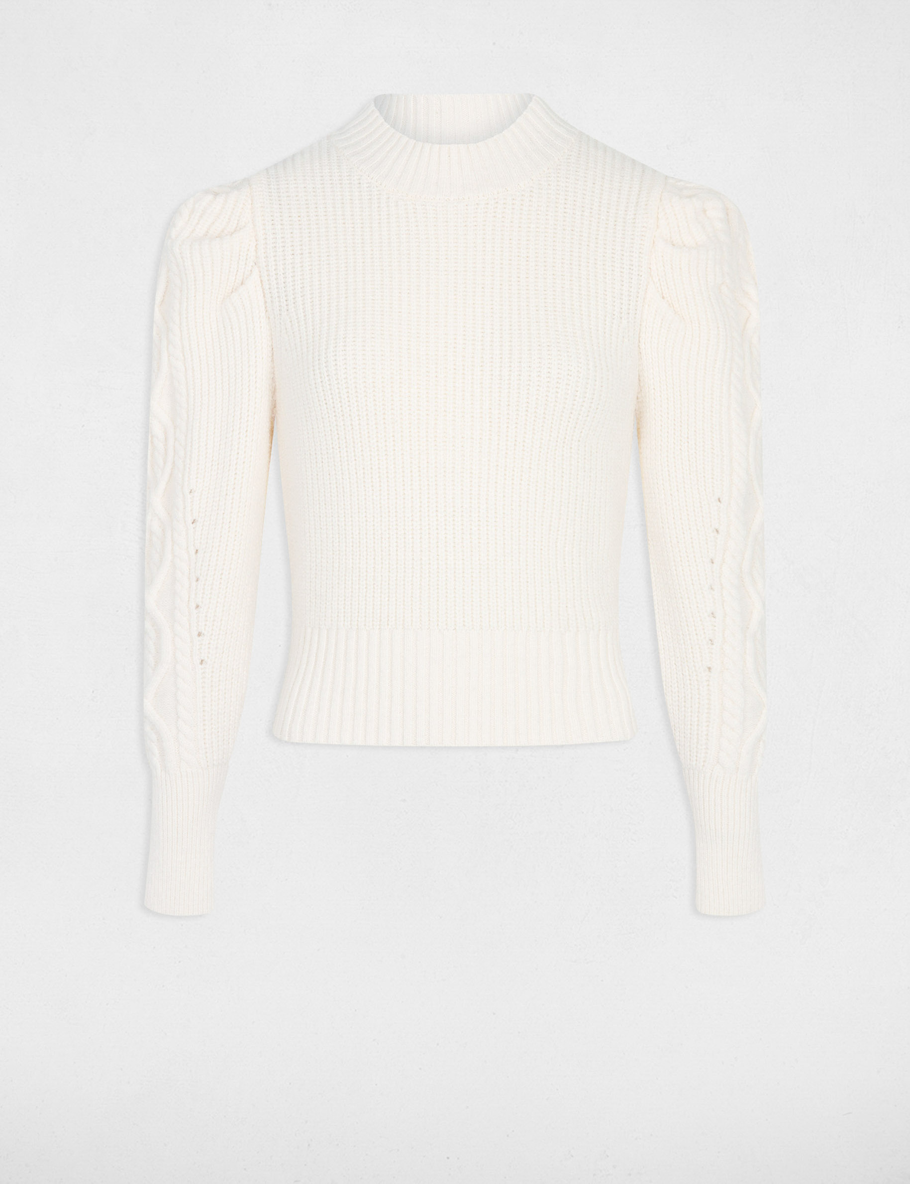Jersey manga larga con cuello alto marfil mujer